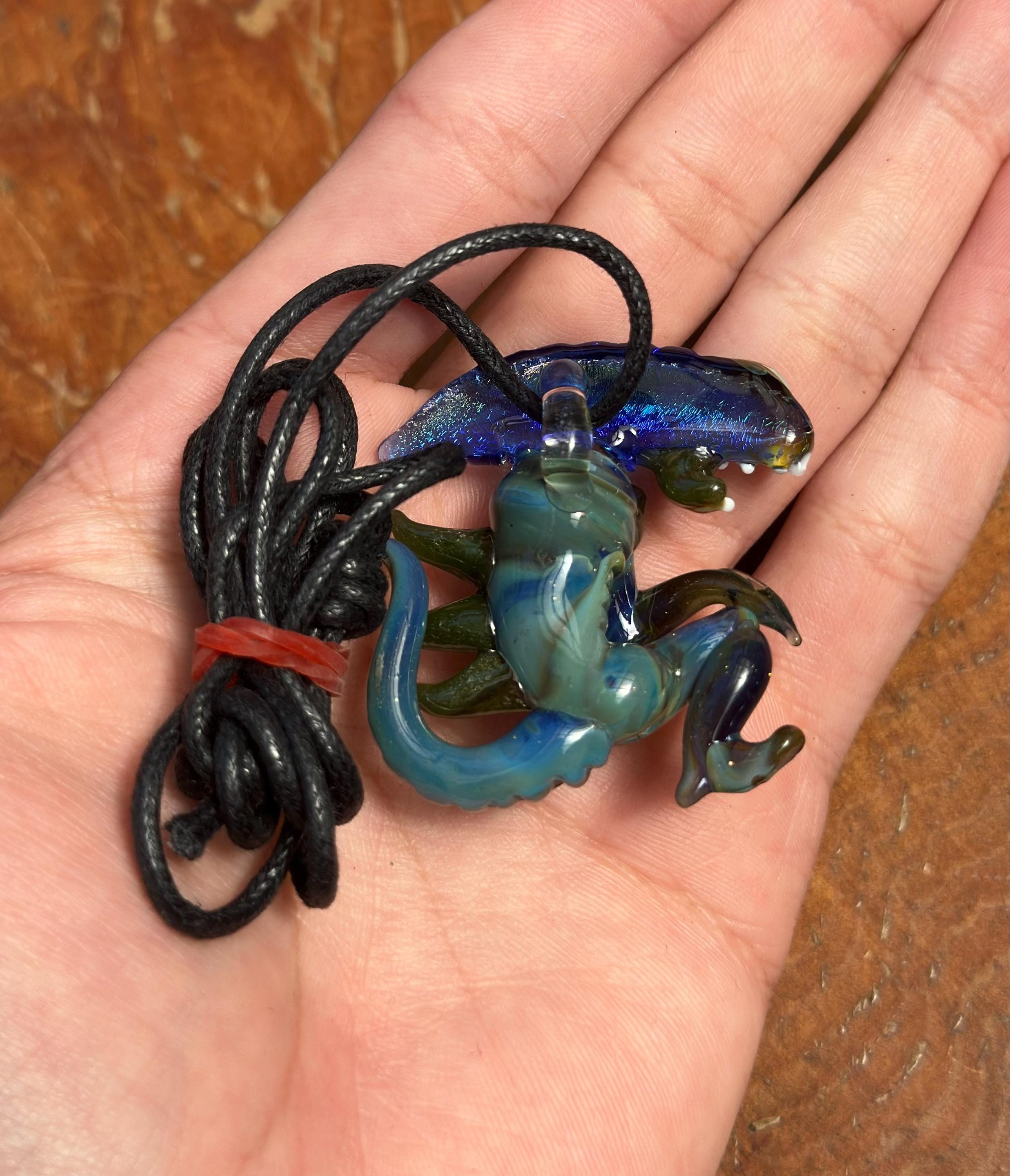 Dichroic Glass Alien Pendant Necklace - Unique Handmade Cosmic Jewelry - Sci-Fi - Outer Space - UFO Gift Idea, Color-Changing Pendant