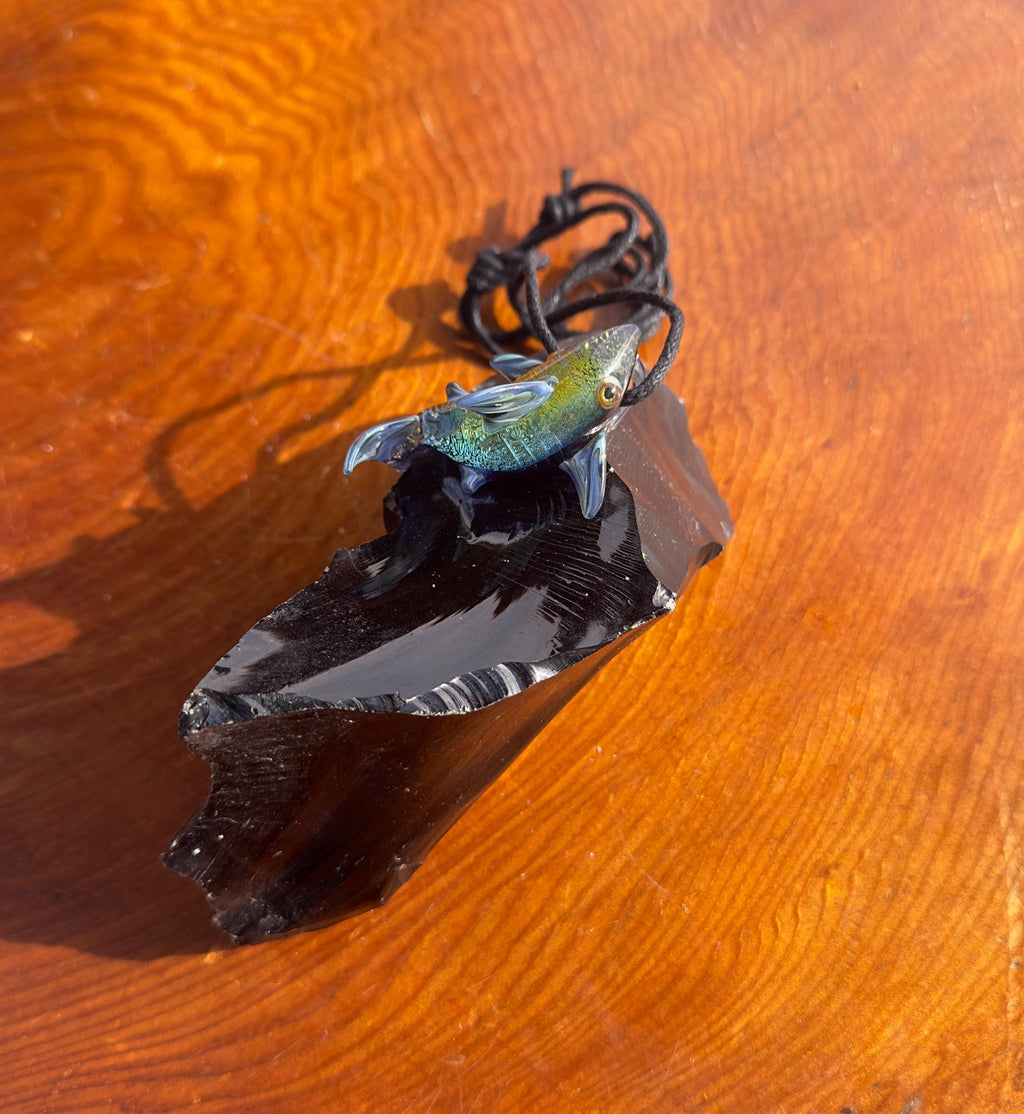Blown Glass Shark Necklace: Handmade Borosilicate Sea Creature Pendant