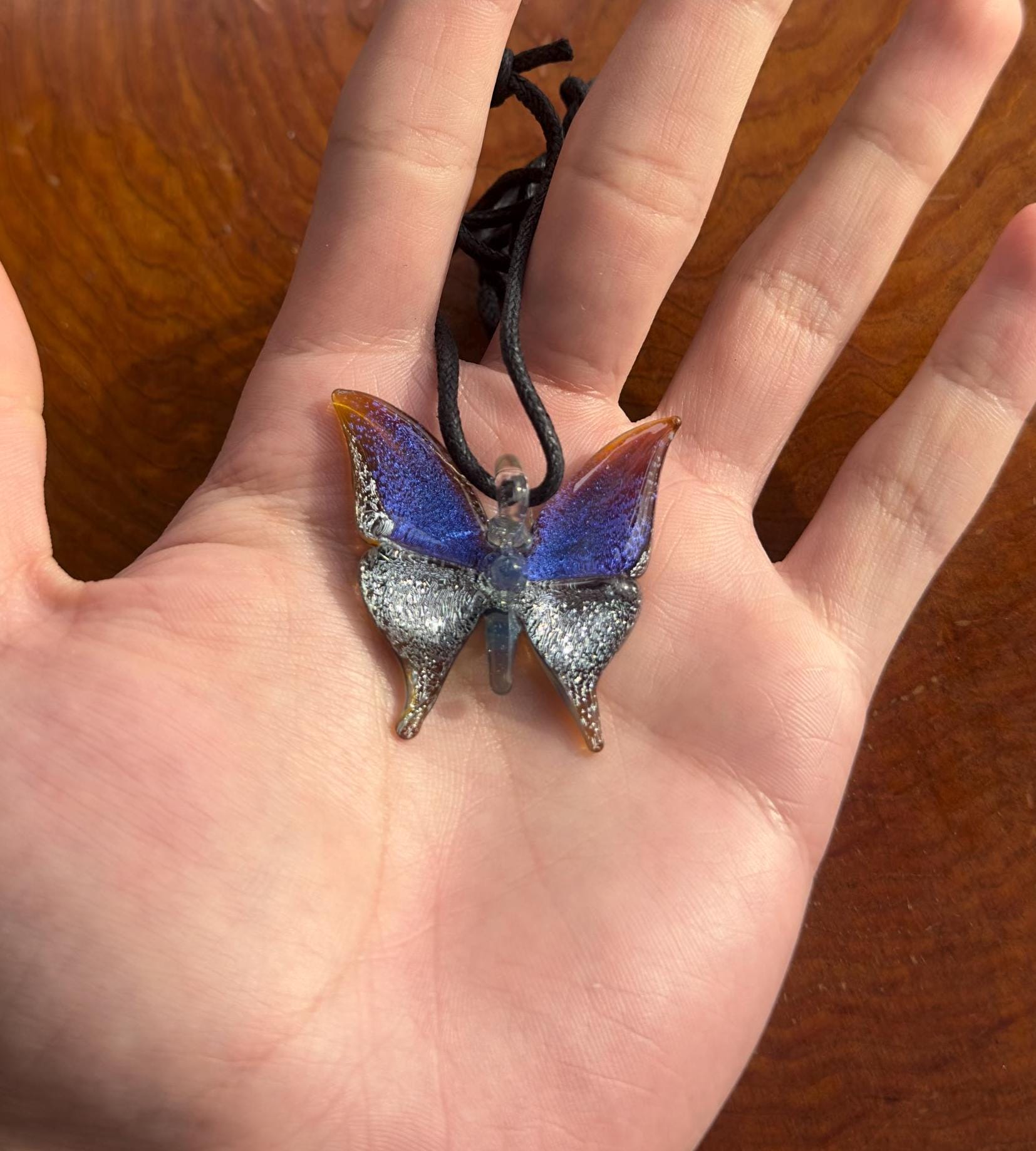 Glass Butterfly Necklace - Hand-Blown Butterfly Jewelry - Unique Birthday Gift - Anniversary Gift for Her - Artisan Torchwork Pendant
