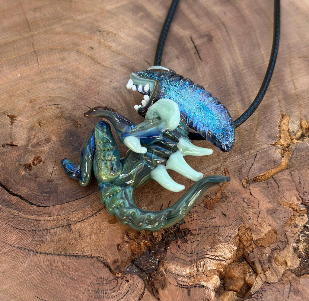 Dichroic Glass Alien Pendant Necklace - Unique Handmade Cosmic Jewelry - Sci-Fi - Outer Space - UFO Gift Idea, Color-Changing Pendant