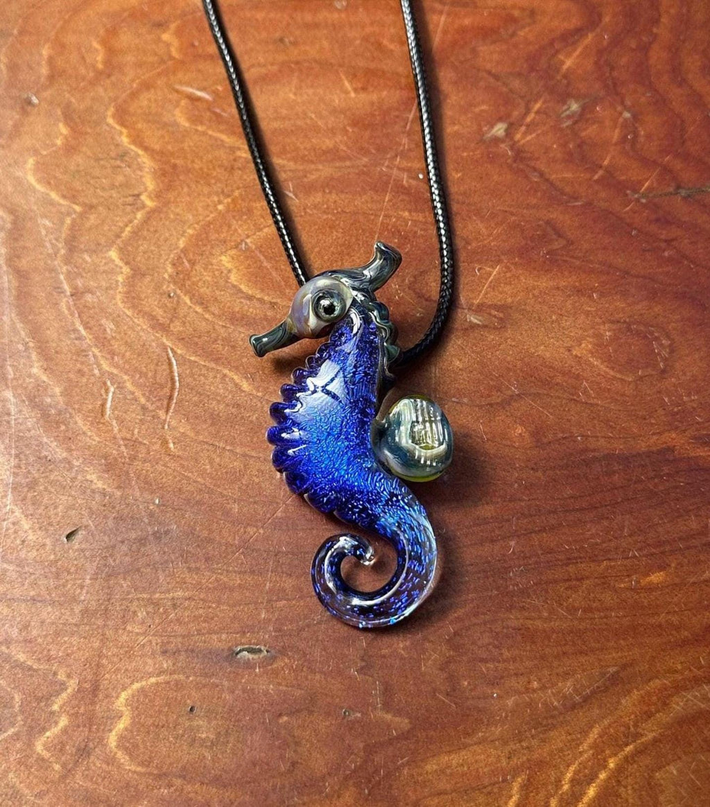 Seahorse Necklace Pendant - Ocean-Inspired Blown Glass Jewelry - Handmade Sea Creature Pendant - Dichroic Glass Pendant - Glass Seahorse