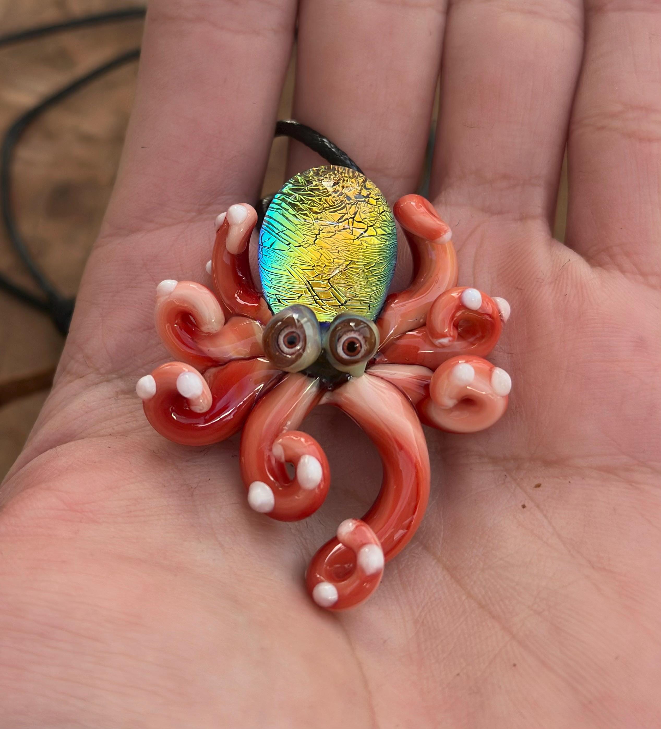 Handmade Blown Glass Octopus Necklace – Dichroic Sea Creature Pendant