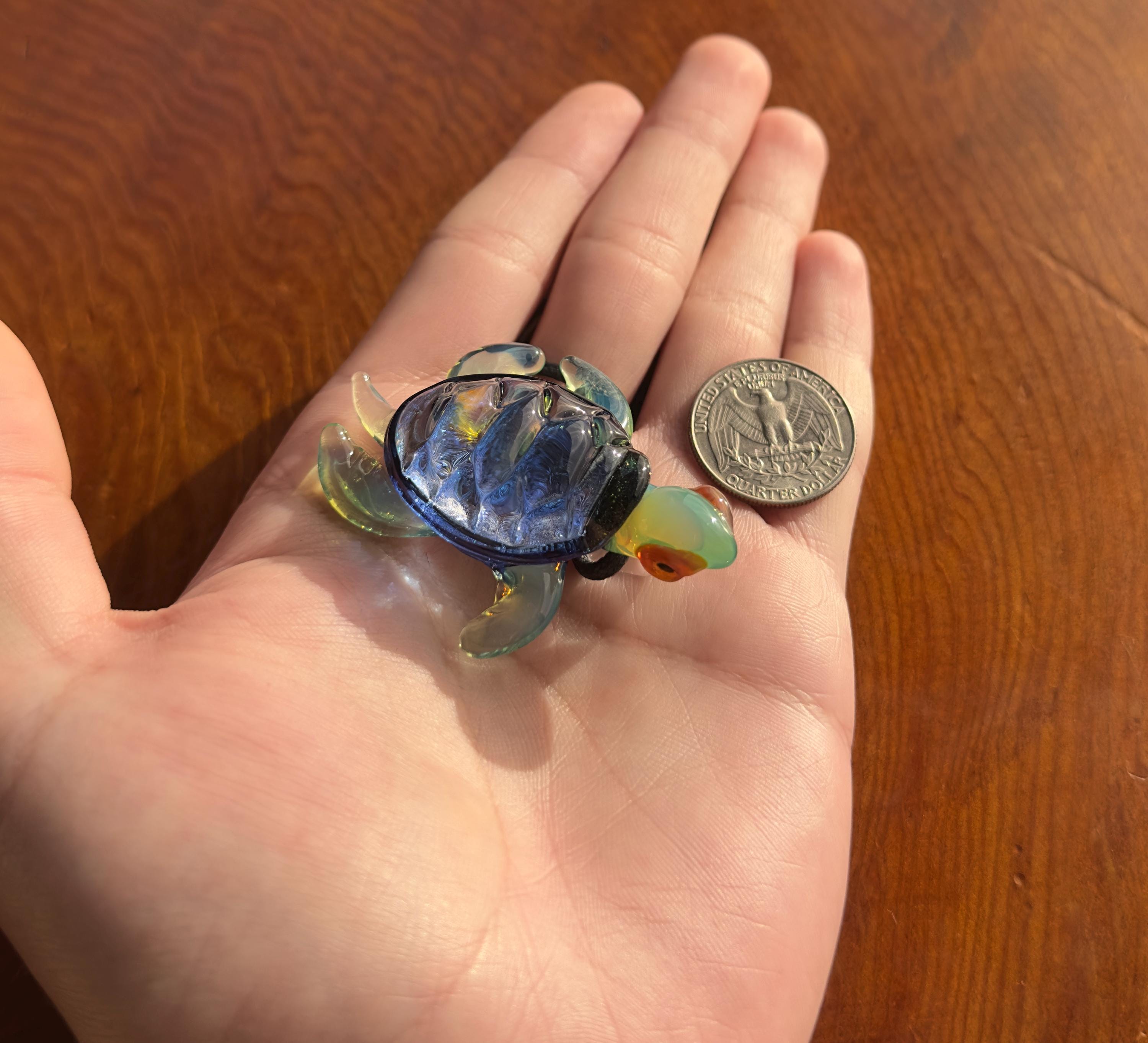 Blown Glass Sea Turtle Necklace: Dichroic Borosilicate Pendant