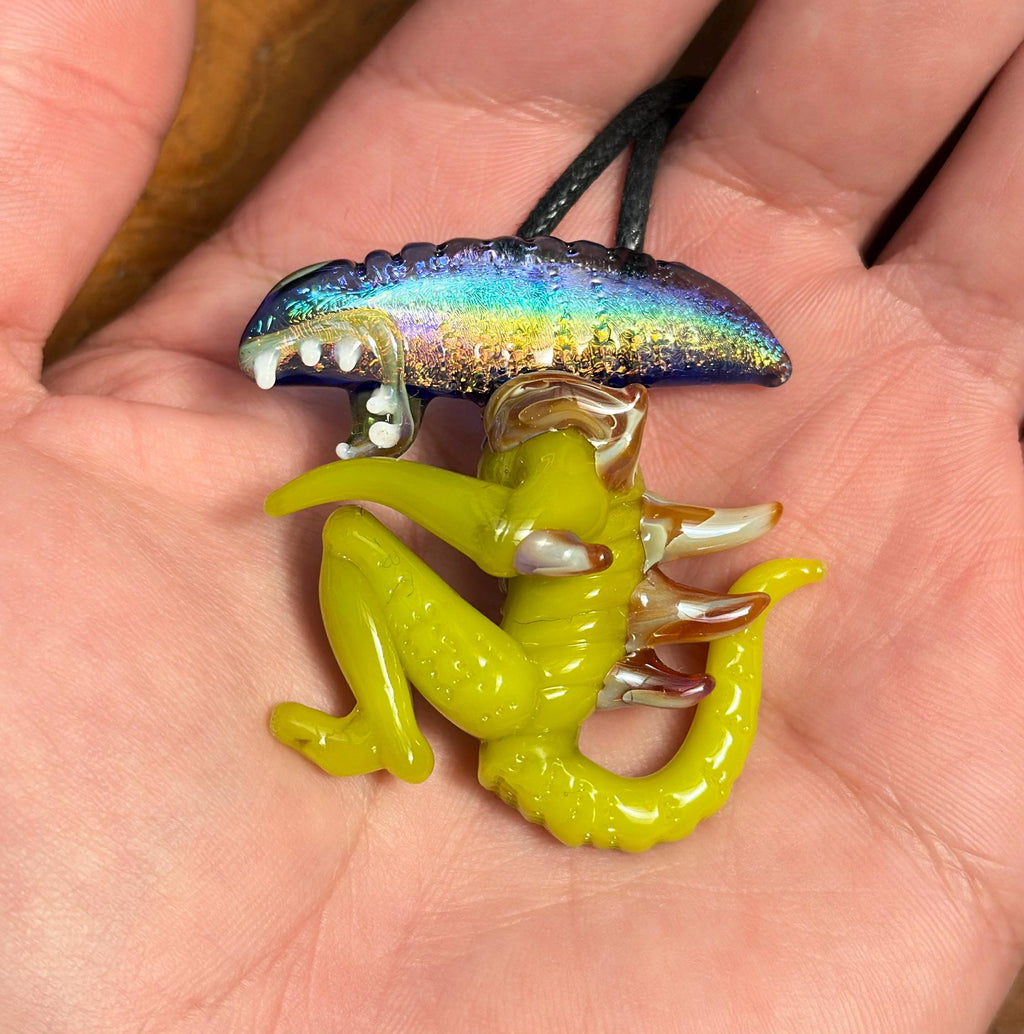 Dichroic Glass Alien Pendant Necklace – Handmade Sci-Fi Jewelry