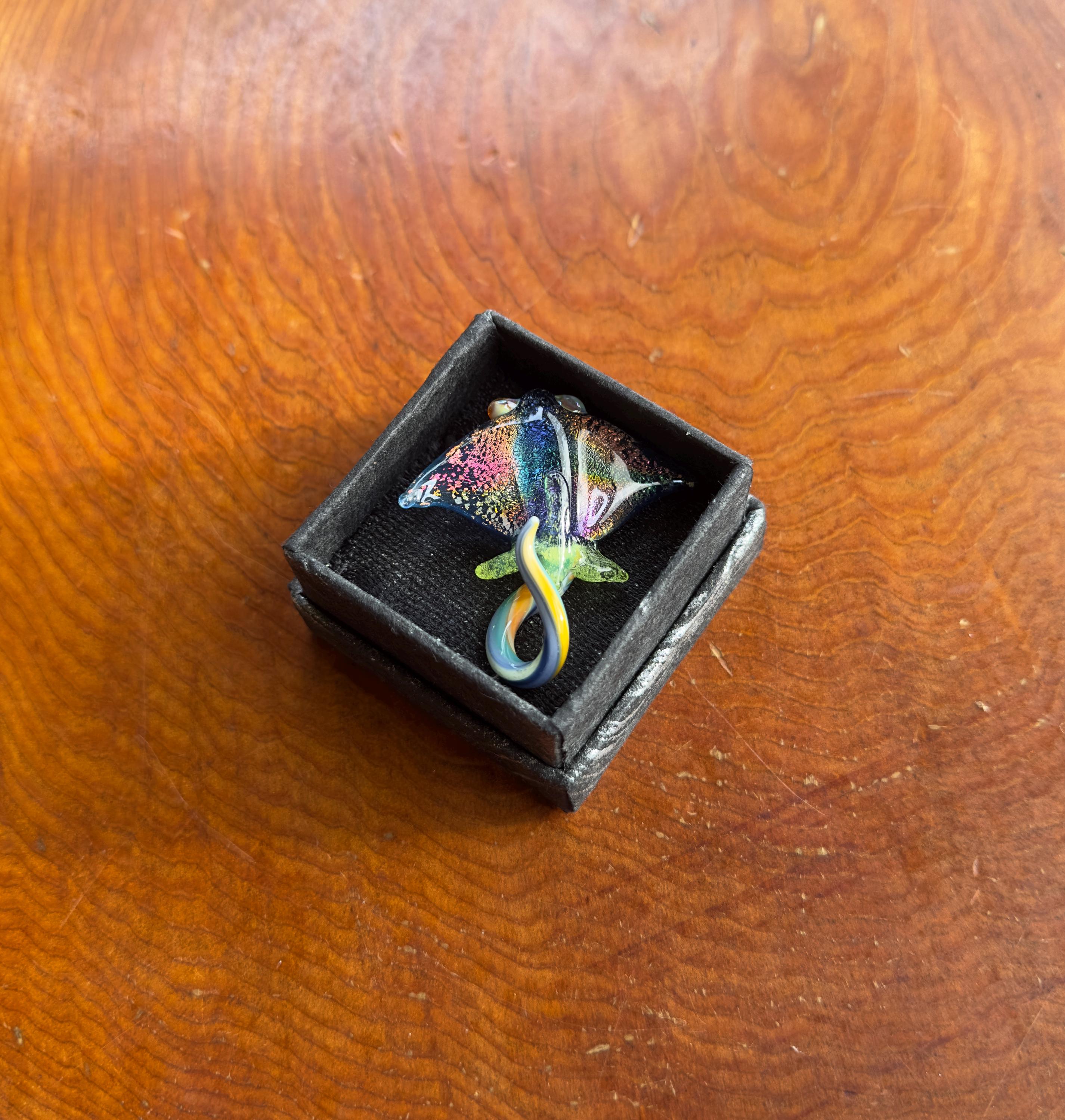 Handmade Blown Glass Stingray Necklace: Ocean Artisan Jewelry