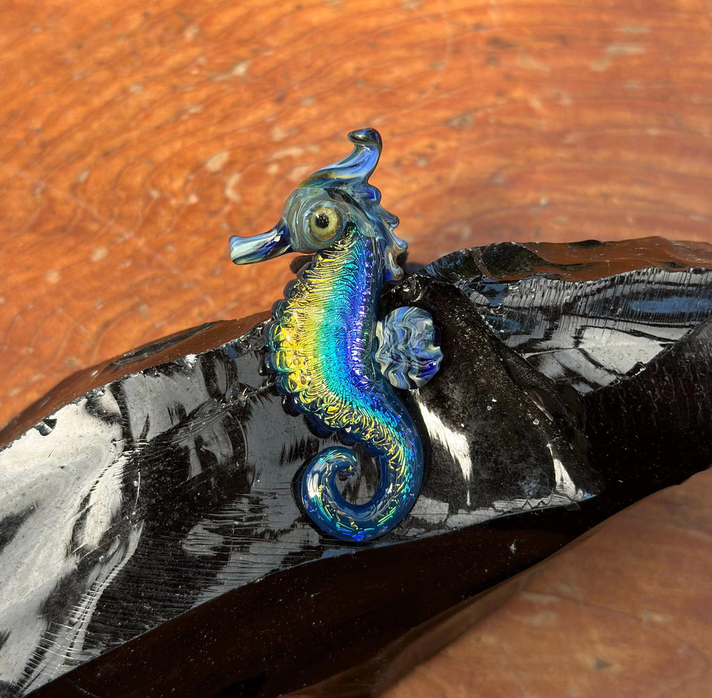 Seahorse Necklace - Ocean-Inspired Blown Glass Jewelry - Handmade Sea Creature Pendant - Dichroic Statement Necklace - Beach Lover Gift