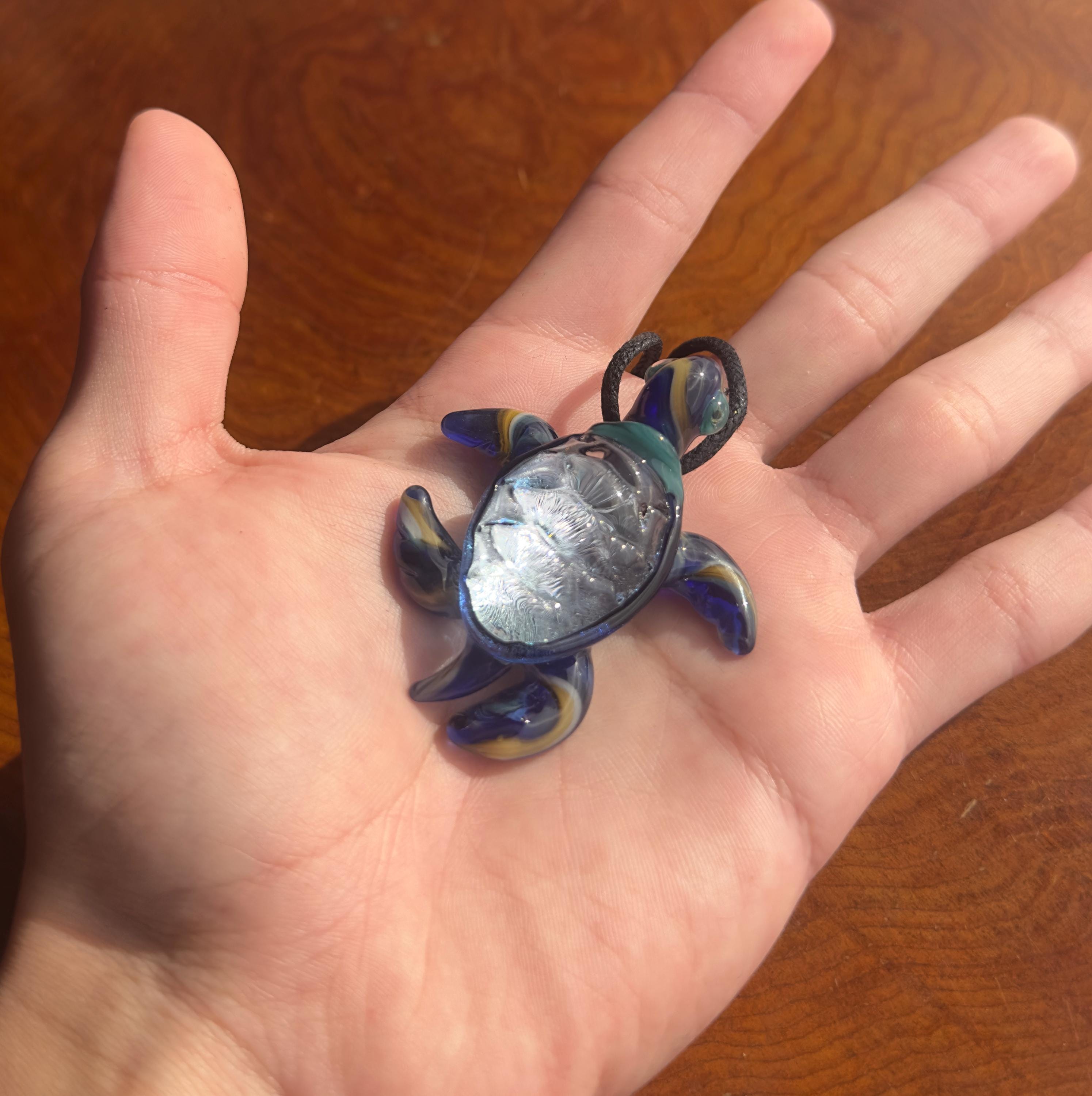 Sea Turtle Necklace - Handmade Blown Glass Pendant - Ocean-Inspired Jewelry - Unique Sea Creature Necklace - Dichroic Glass Art - Torchwork