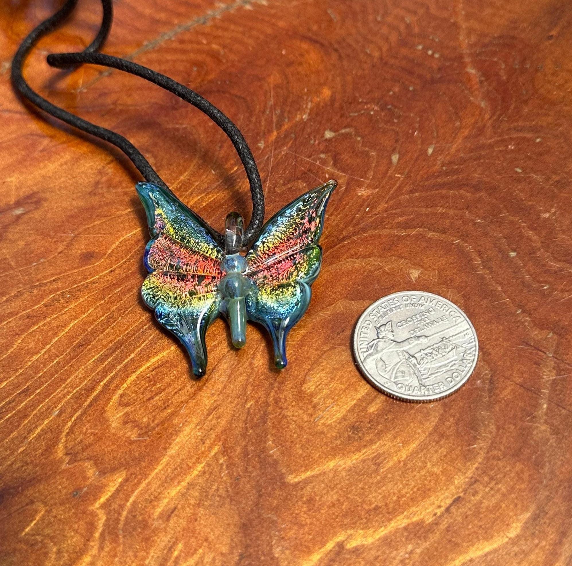 Glass Butterfly Necklace - Hand-Blown Butterfly Jewelry - Unique Birthday Gift - Anniversary Gift for Her - Artisan Torchwork Pendant
