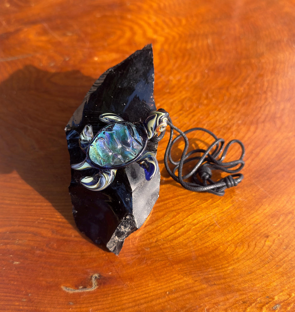 Sea Turtle Necklace - Handmade Blown Glass Pendant - Ocean-Inspired Jewelry - Unique Sea Creature Necklace - Dichroic Glass Art - Torchwork