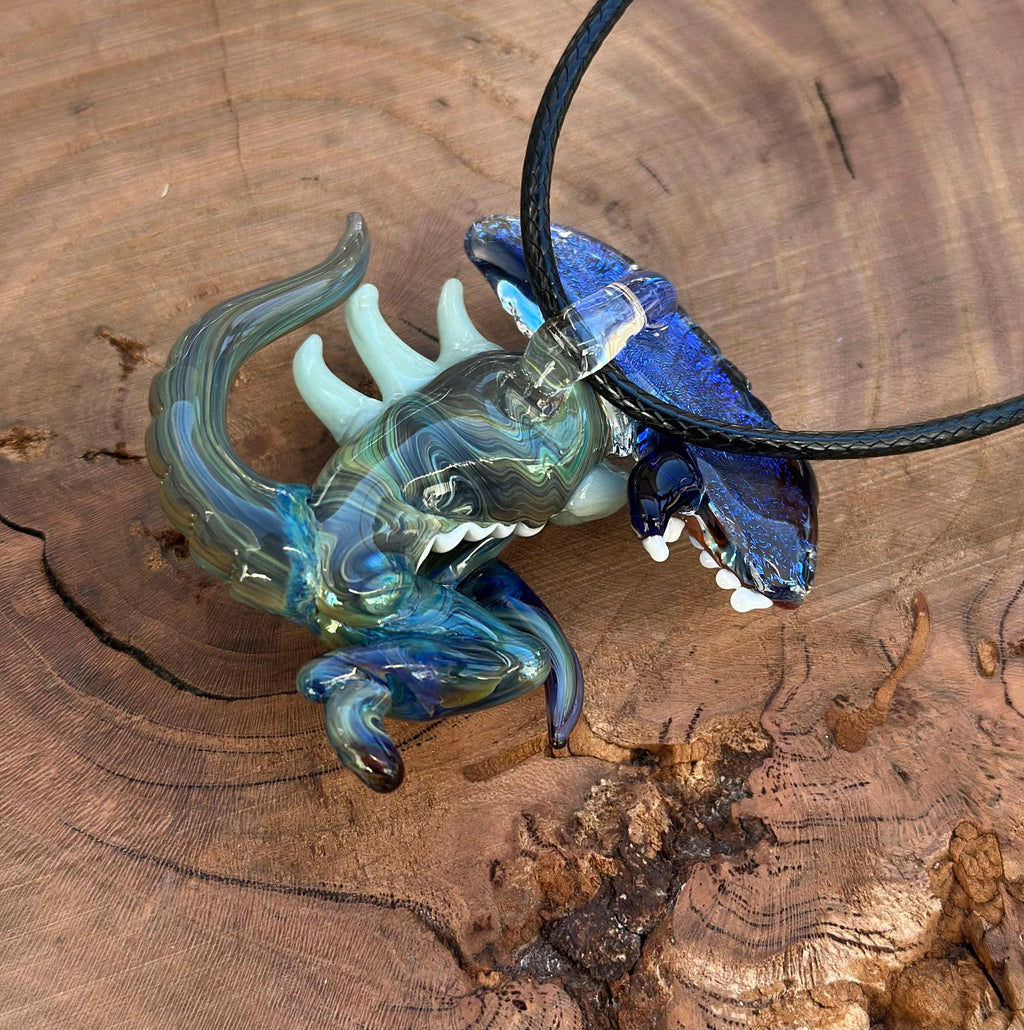 Dichroic Glass Alien Pendant Necklace - Unique Handmade Cosmic Jewelry - Sci-Fi - Outer Space - UFO Gift Idea, Color-Changing Pendant