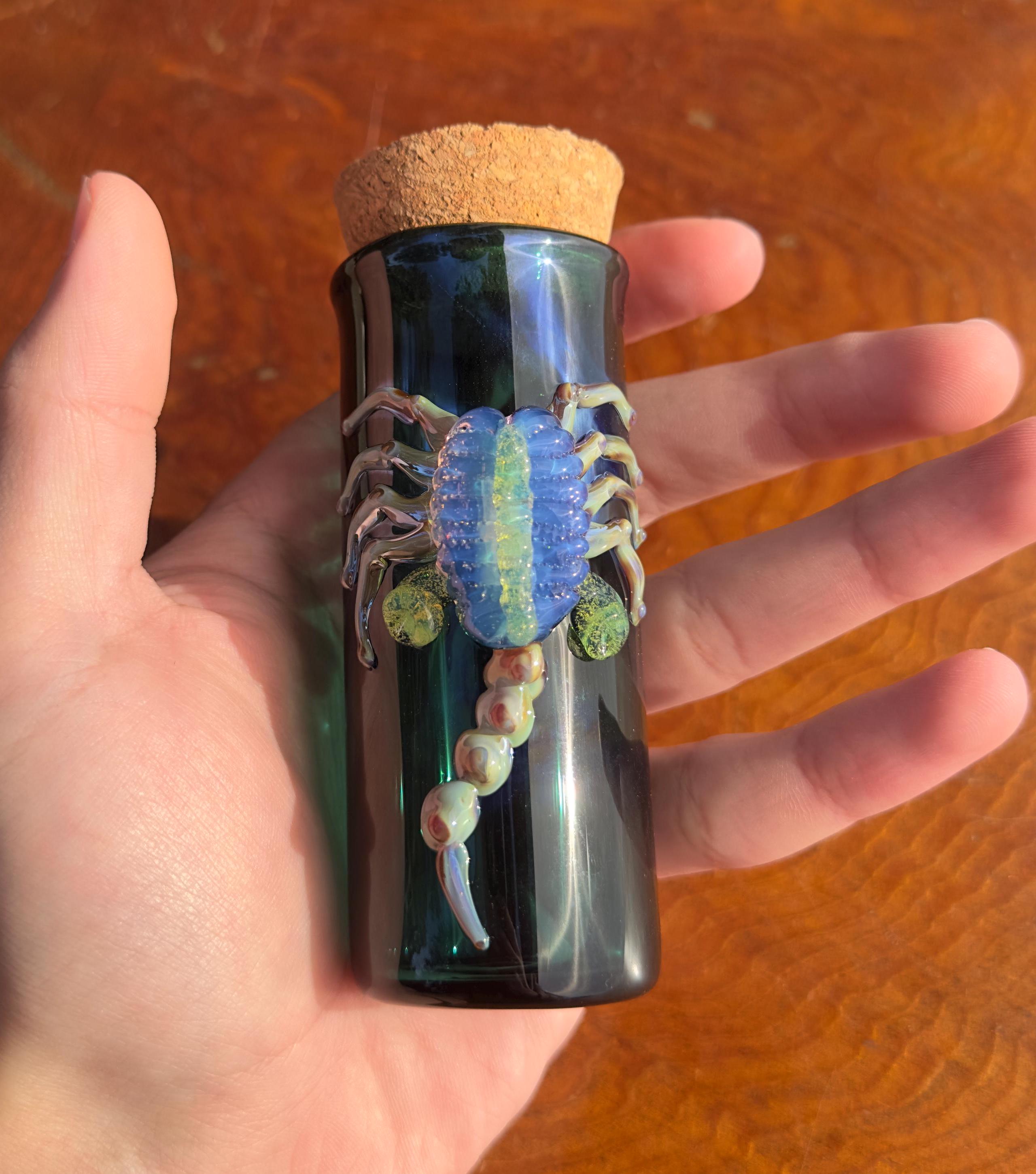 Handmade Emerald Green Glass Jar: Alien Facehugger Decor