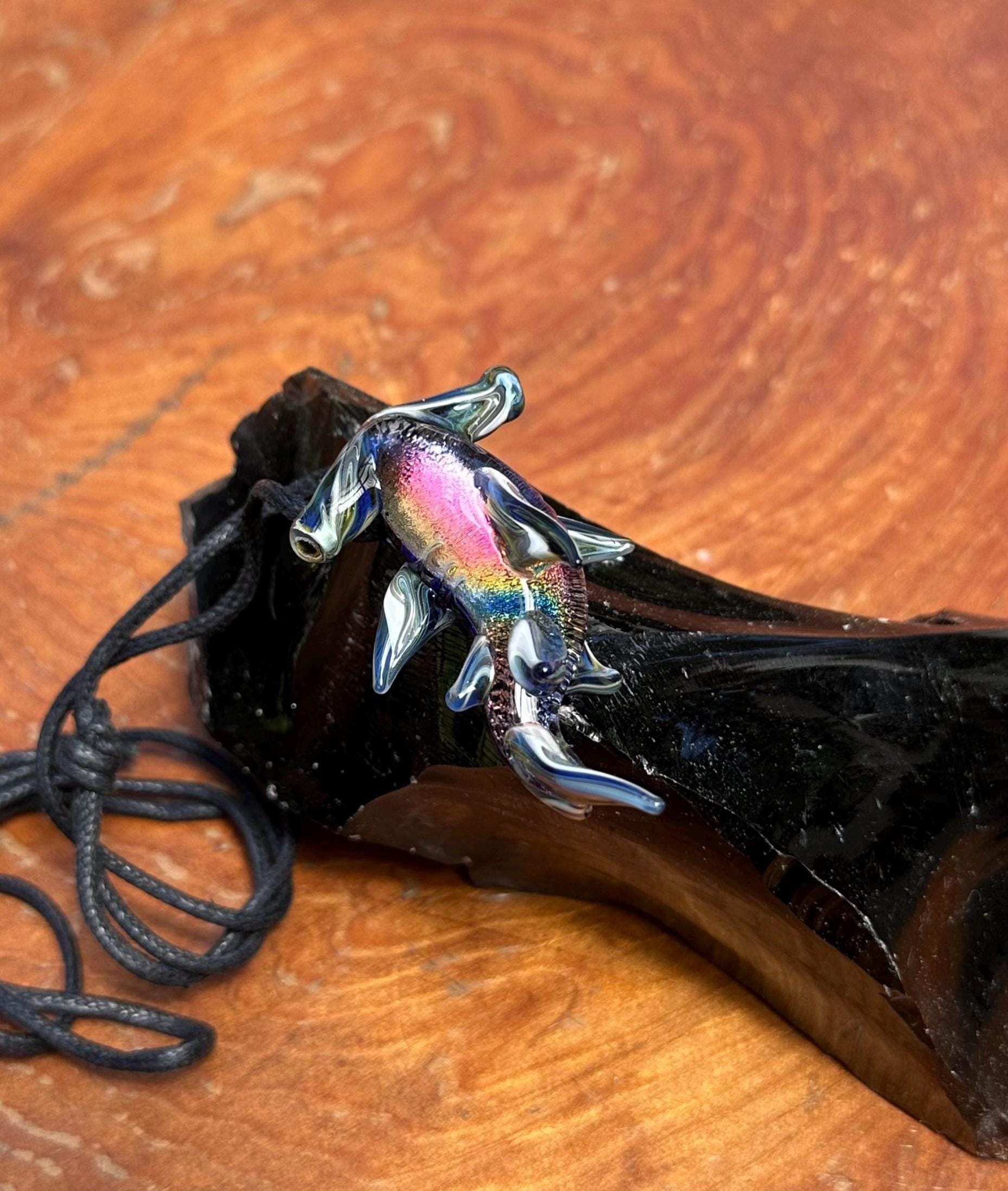 Hammerhead Shark Necklace - Blown Glass - Sea Glass Jewelry Statement Necklace - Ocean Necklace - Handmade Glass Sea Creature Necklace