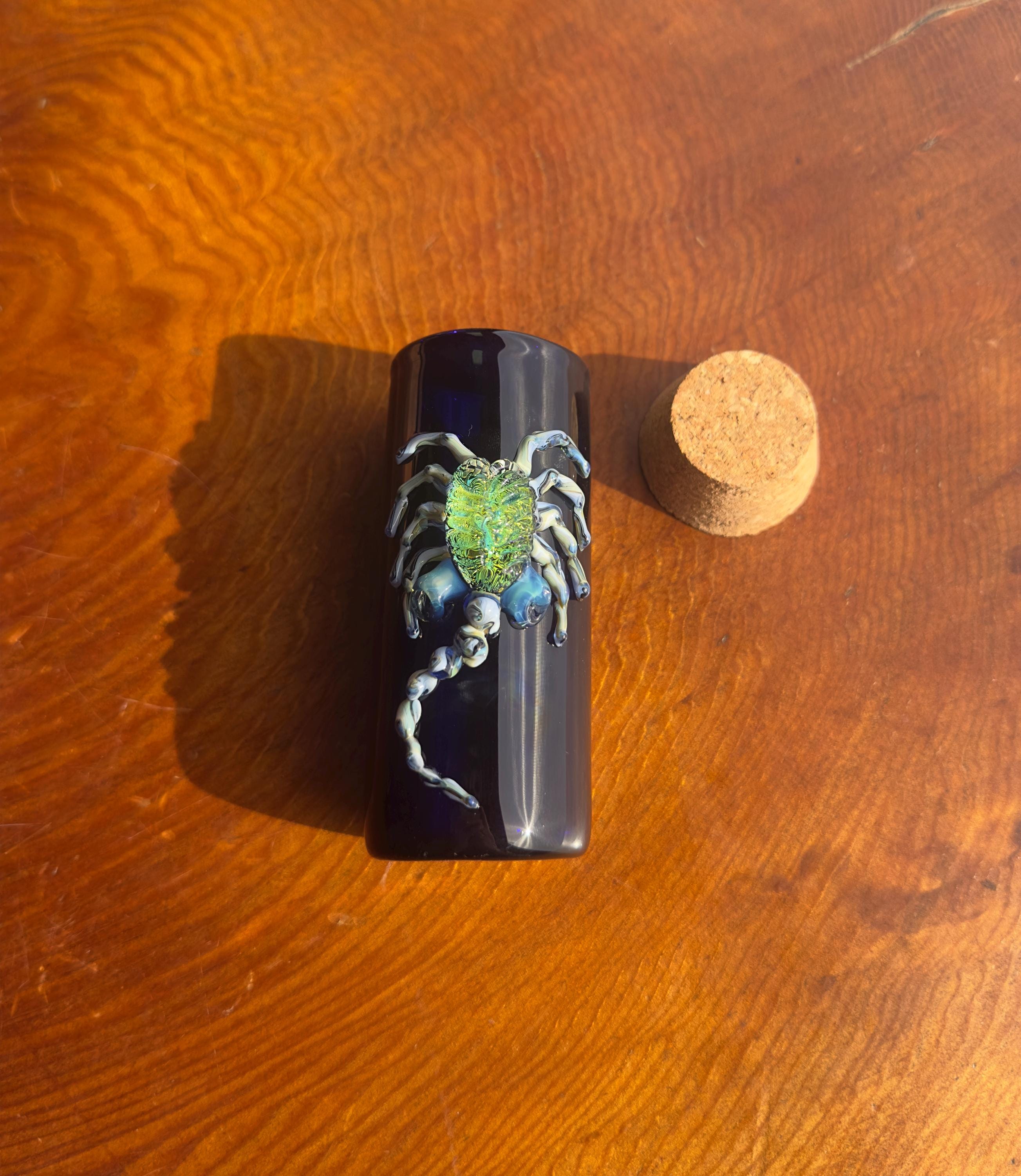 Handmade Glass Jar - Solid Blue Cobalt - Facehugger Alien - Airtight Cork - Unique Alien Decor - Collectors Items - Sci-fi Gift