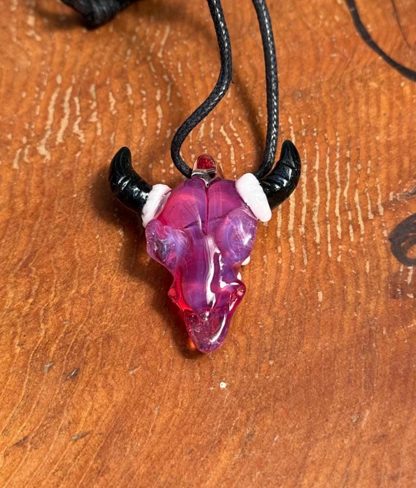 Bull Skull - Glass Pendant Necklace Handmade