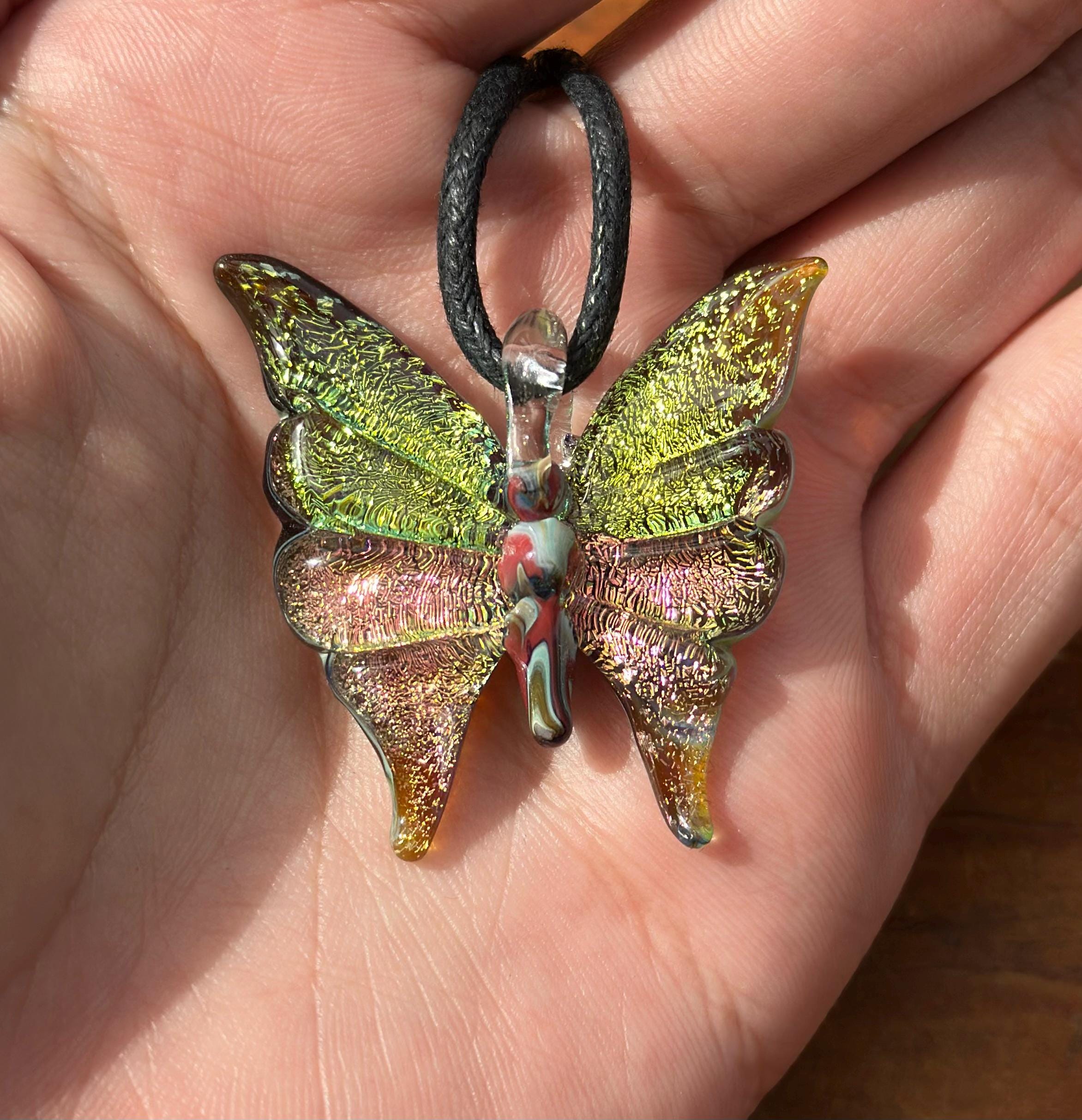 Hand-Blown Glass Butterfly Necklace: Artisan Torchwork Pendant