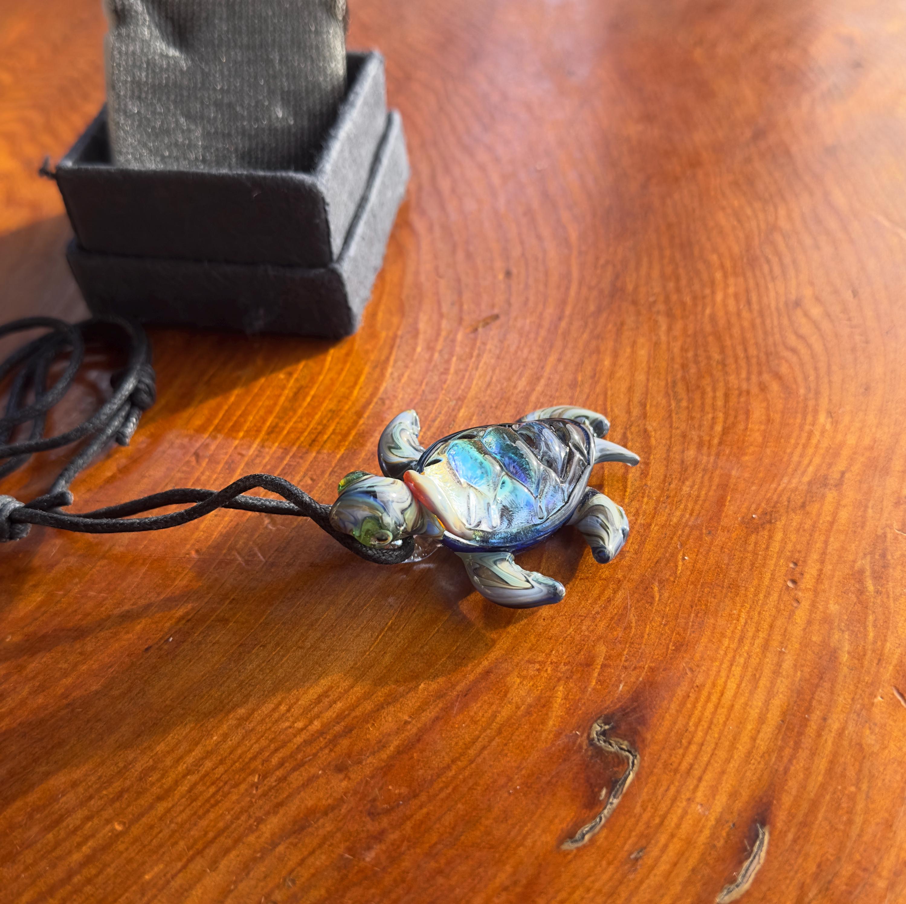 Sea Turtle Necklace - Handmade Blown Glass Pendant - Ocean-Inspired Jewelry - Unique Sea Creature Necklace - Dichroic Glass Art - Torchwork