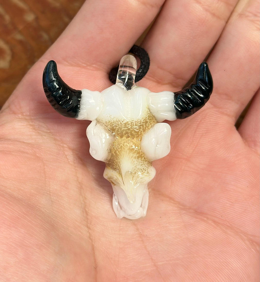 Handmade Bull Skull Glass Pendant Necklace - Western Boho Jewelry for Men and Women