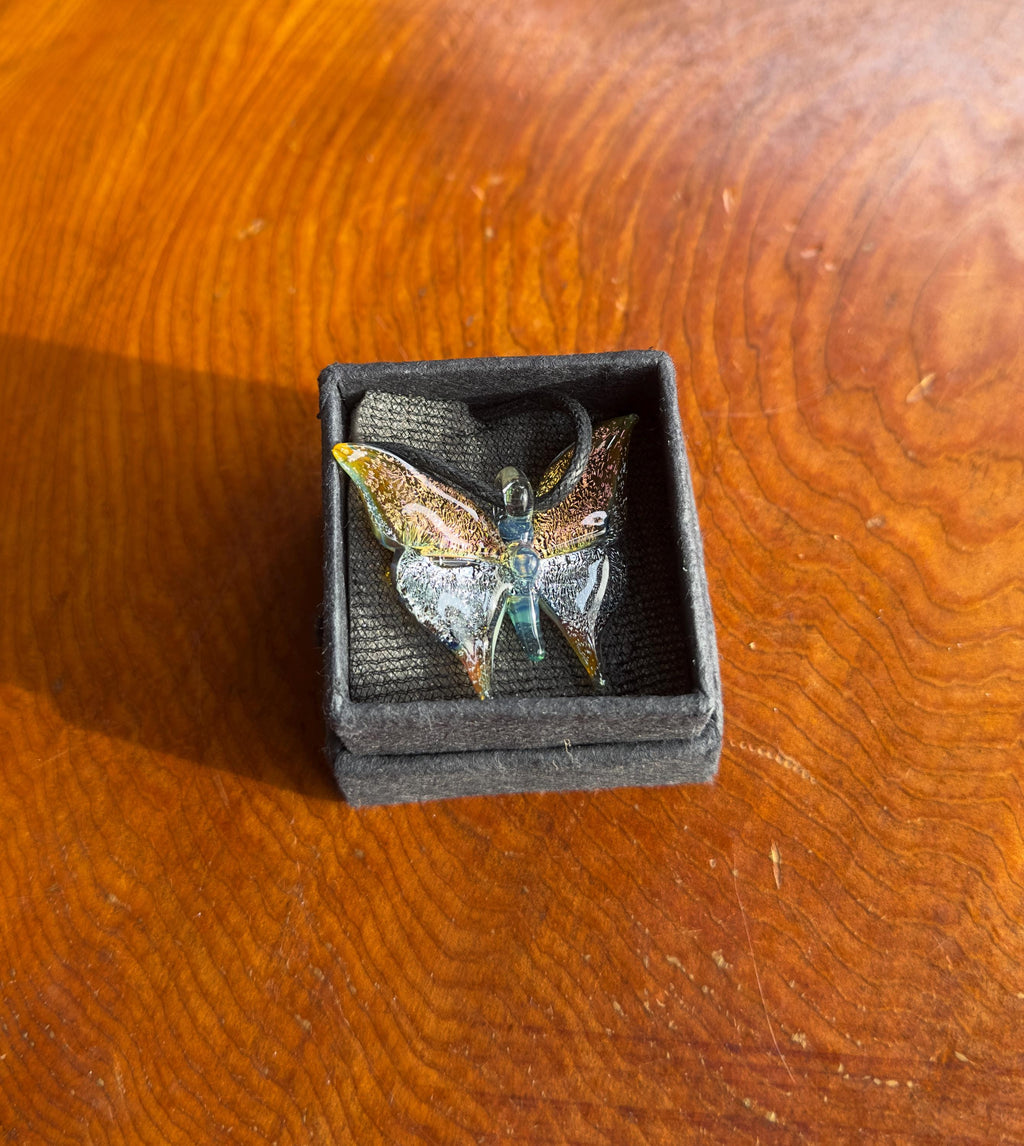 Glass Butterfly Necklace - Hand-Blown Butterfly Jewelry - Unique Birthday Gift - Anniversary Gift for Her - Artisan Torchwork Pendant