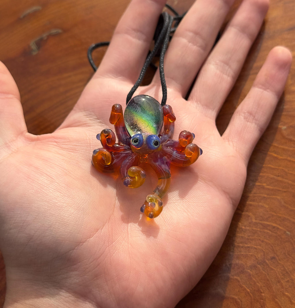 Handmade Blown Glass Octopus Necklace – Dichroic Sea Creature Pendant