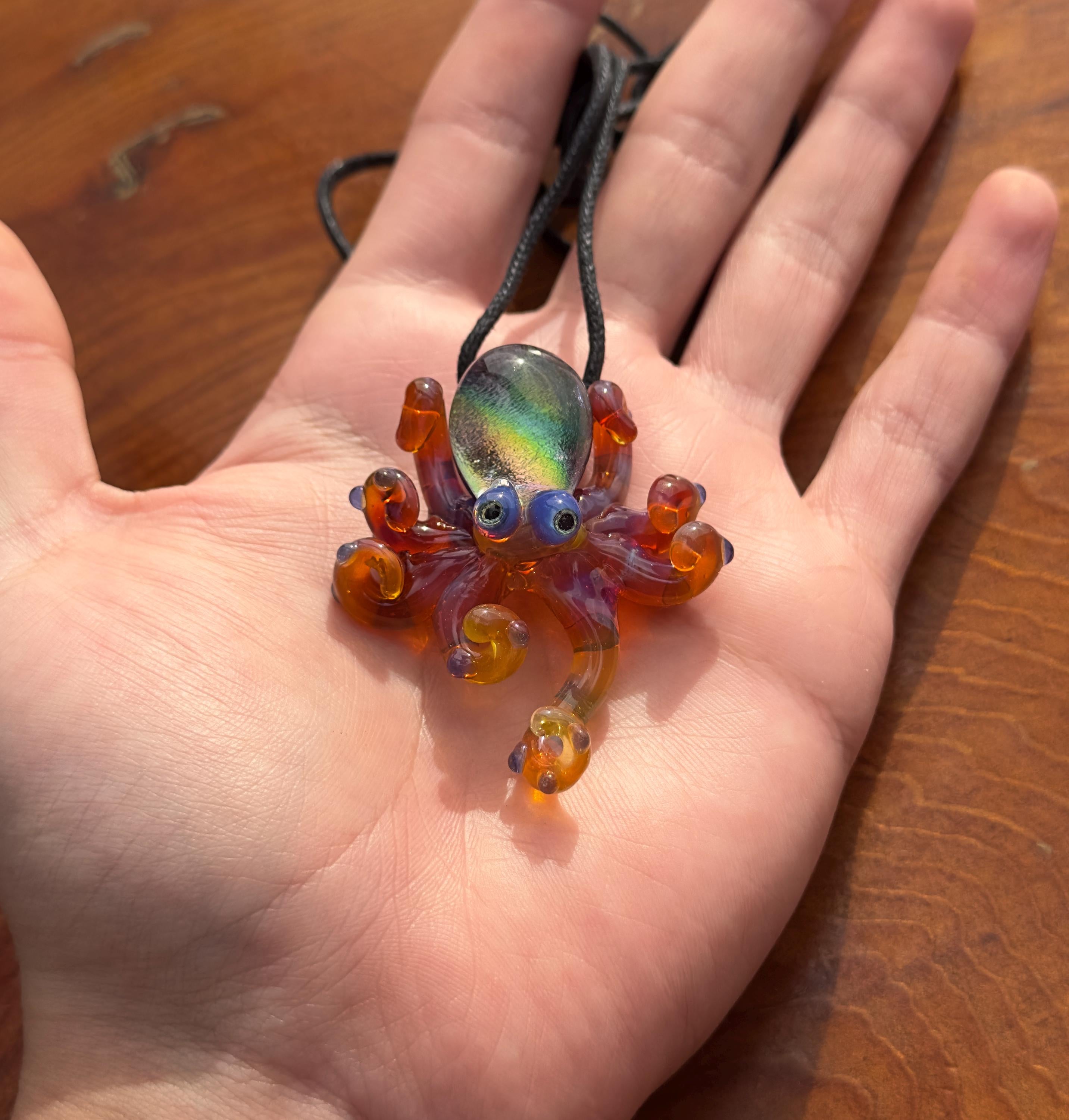 Handmade Blown Glass Octopus Necklace – Dichroic Sea Creature Pendant