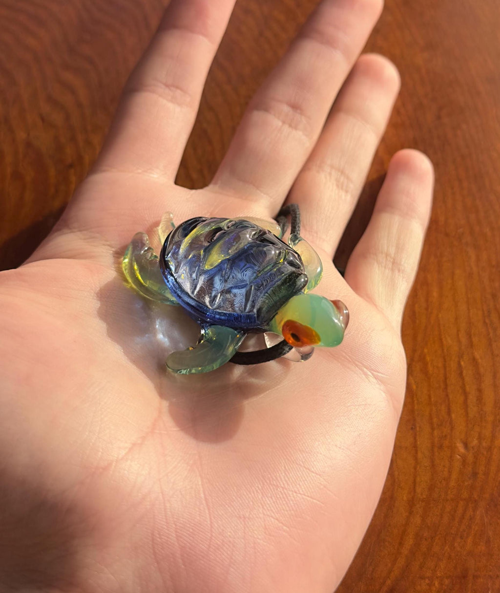 Blown Glass Sea Turtle Necklace: Dichroic Borosilicate Pendant