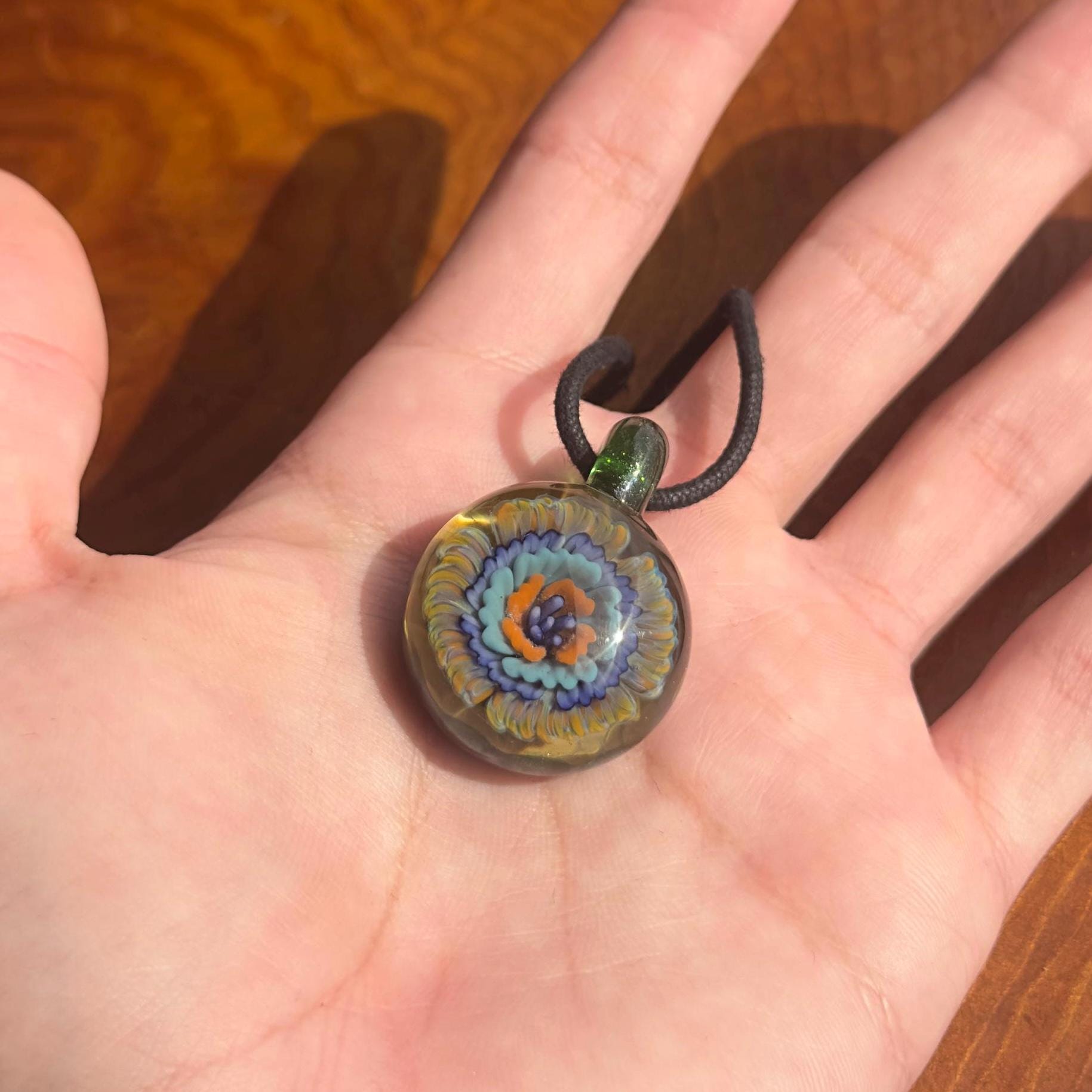 Handmade Glass Flower Necklace: Torchwork Floral Pendant