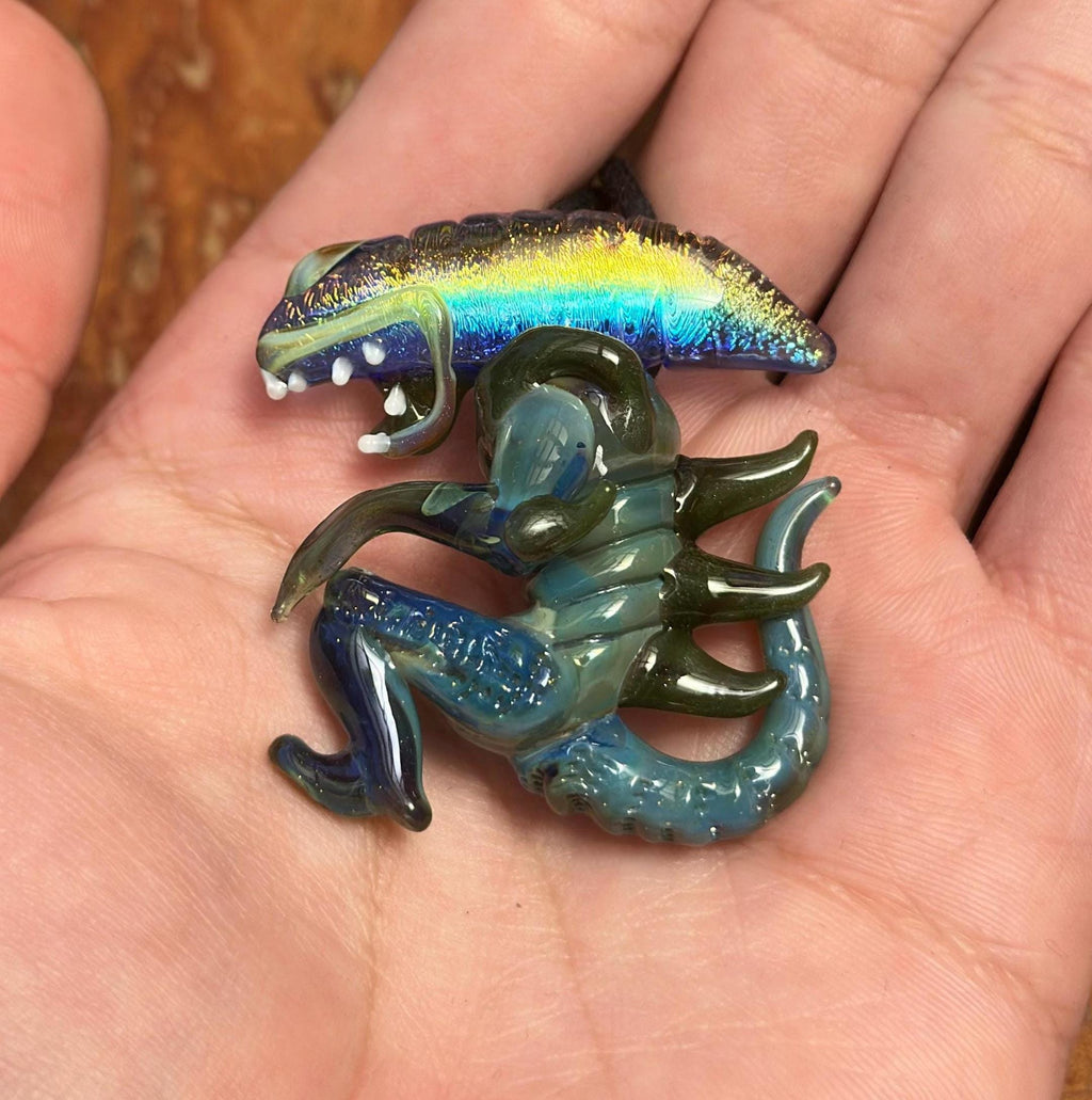 Dichroic Glass Alien Pendant Necklace - Unique Handmade Cosmic Jewelry - Sci-Fi - Outer Space - UFO Gift Idea, Color-Changing Pendant