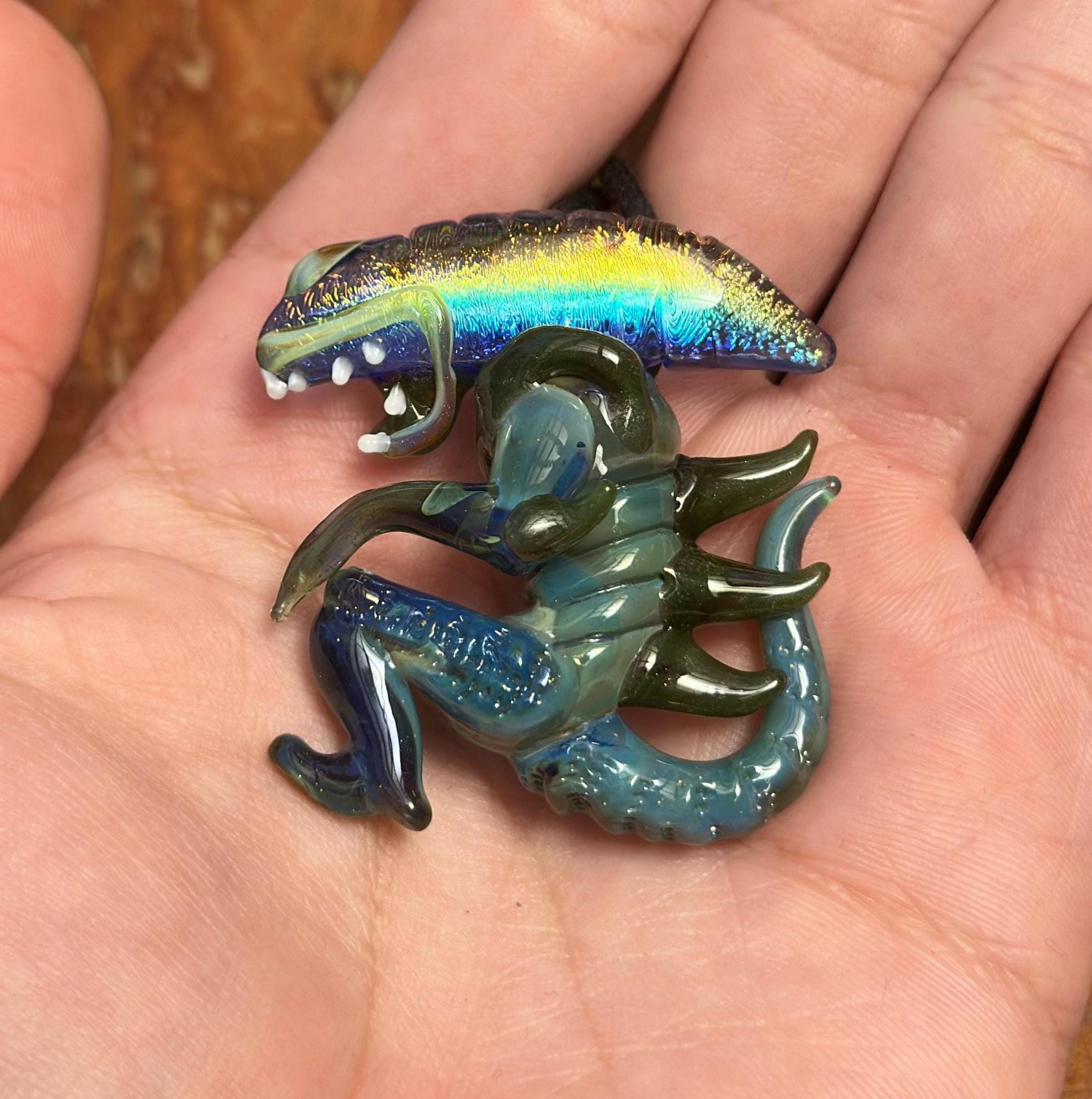 Dichroic Glass Alien Pendant Necklace - Unique Handmade Cosmic Jewelry - Sci-Fi - Outer Space - UFO Gift Idea, Color-Changing Pendant