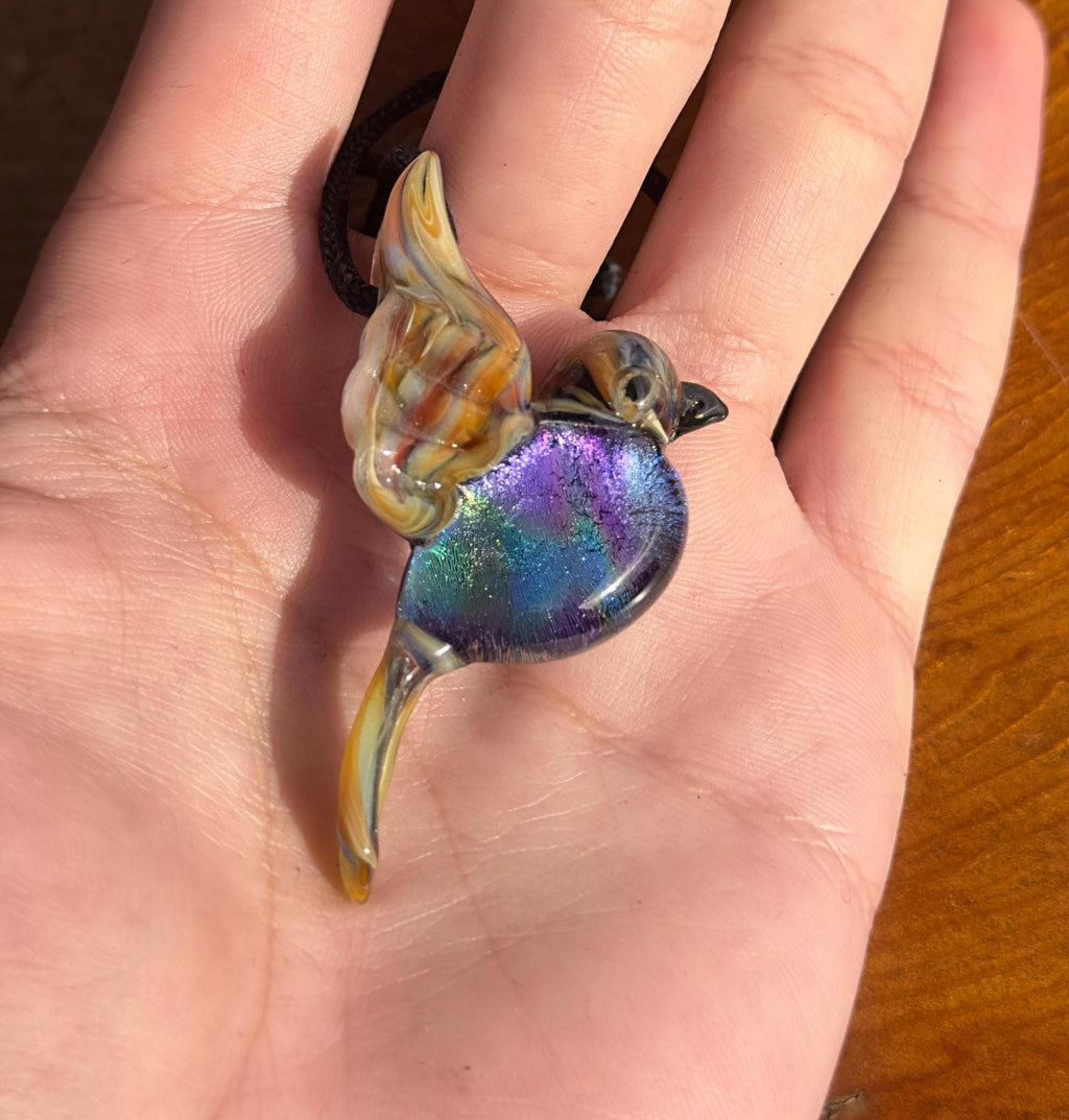 Glass Hummingbird Necklace - Hand-Blown Hummingbird Jewelry - Unique Gift for Her - Artisan Glass Pendant - Colorful Bird Necklace