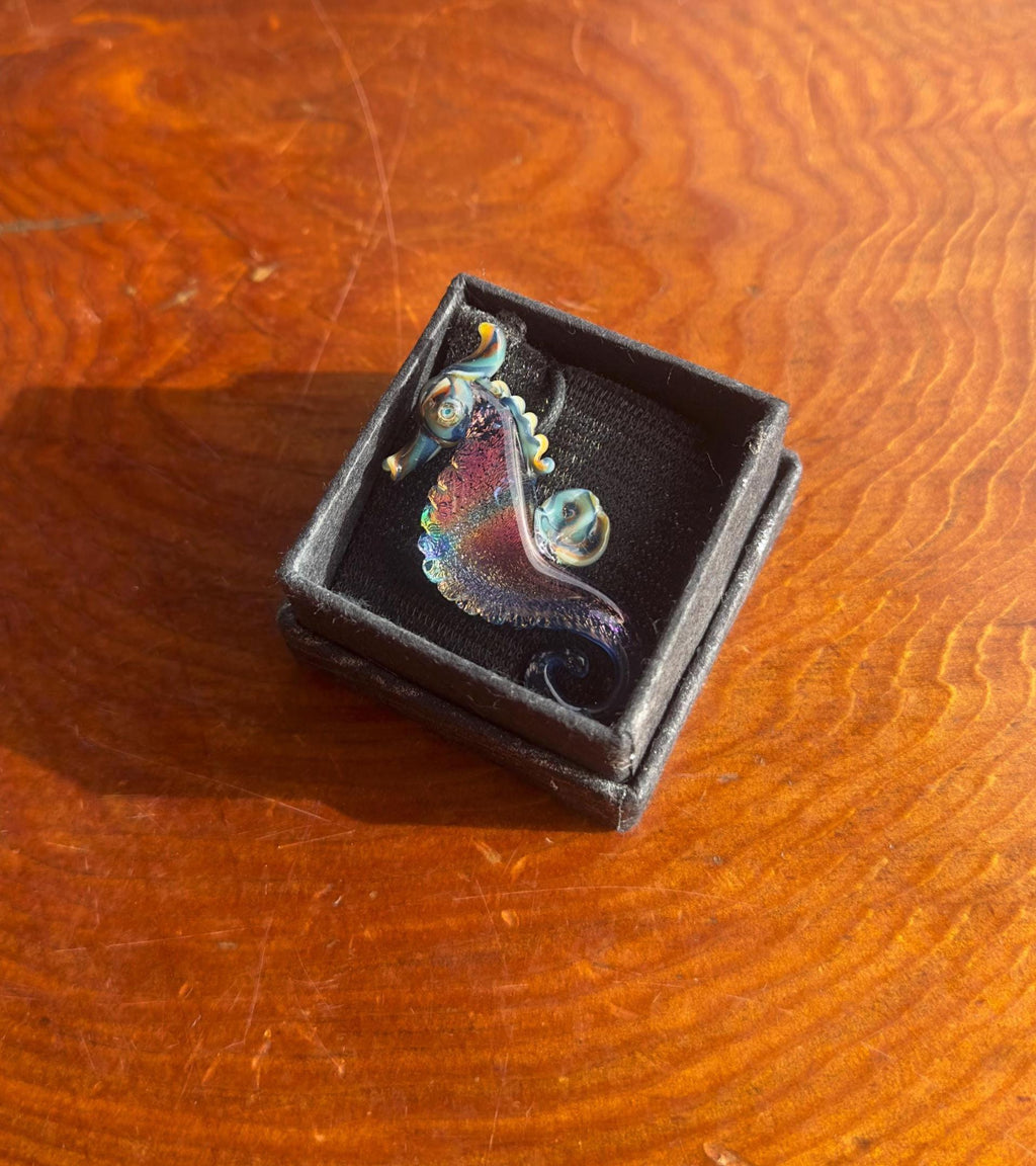 Seahorse Necklace - Handmade Blown Glass Pendant - Ocean-Inspired Jewelry - Unique Sea Creature Necklace - Dichroic Glass Art - Torchwork