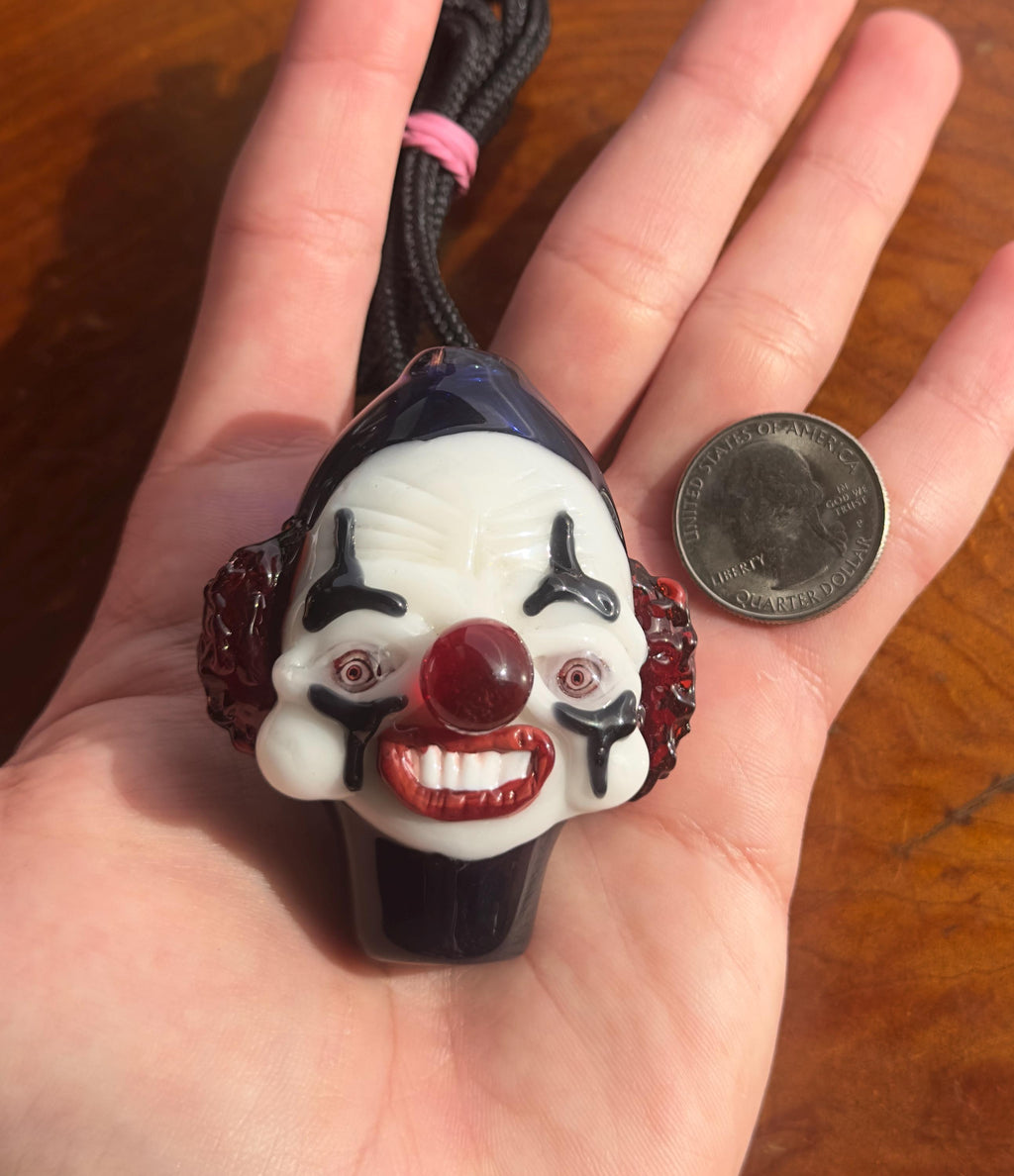 Functional Creepy Clown Pendant Necklace - Handmade Glass Circus Jewelry - Spooky Halloween Necklace - Creepy Clown Costume Accessory