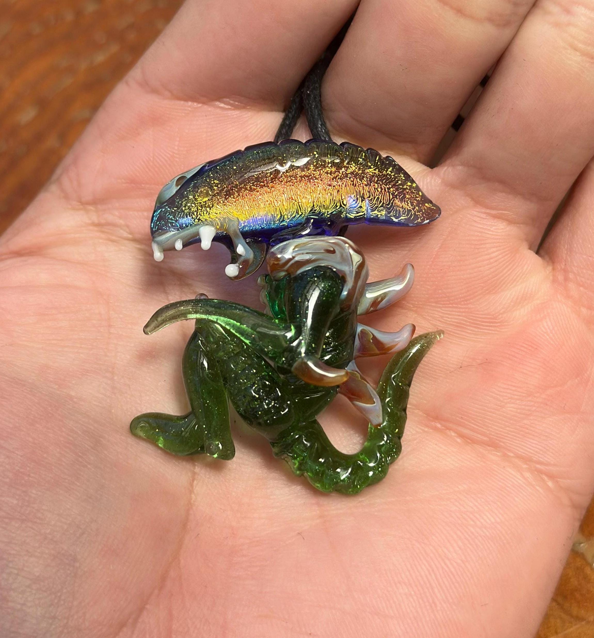 Dichroic Glass Alien Pendant Necklace: Handmade Cosmic Jewelry