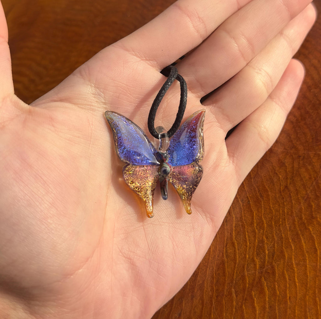 Glass Butterfly Necklace - Hand-Blown Butterfly Jewelry - Unique Birthday Gift - Anniversary Gift for Her - Artisan Torchwork Pendant