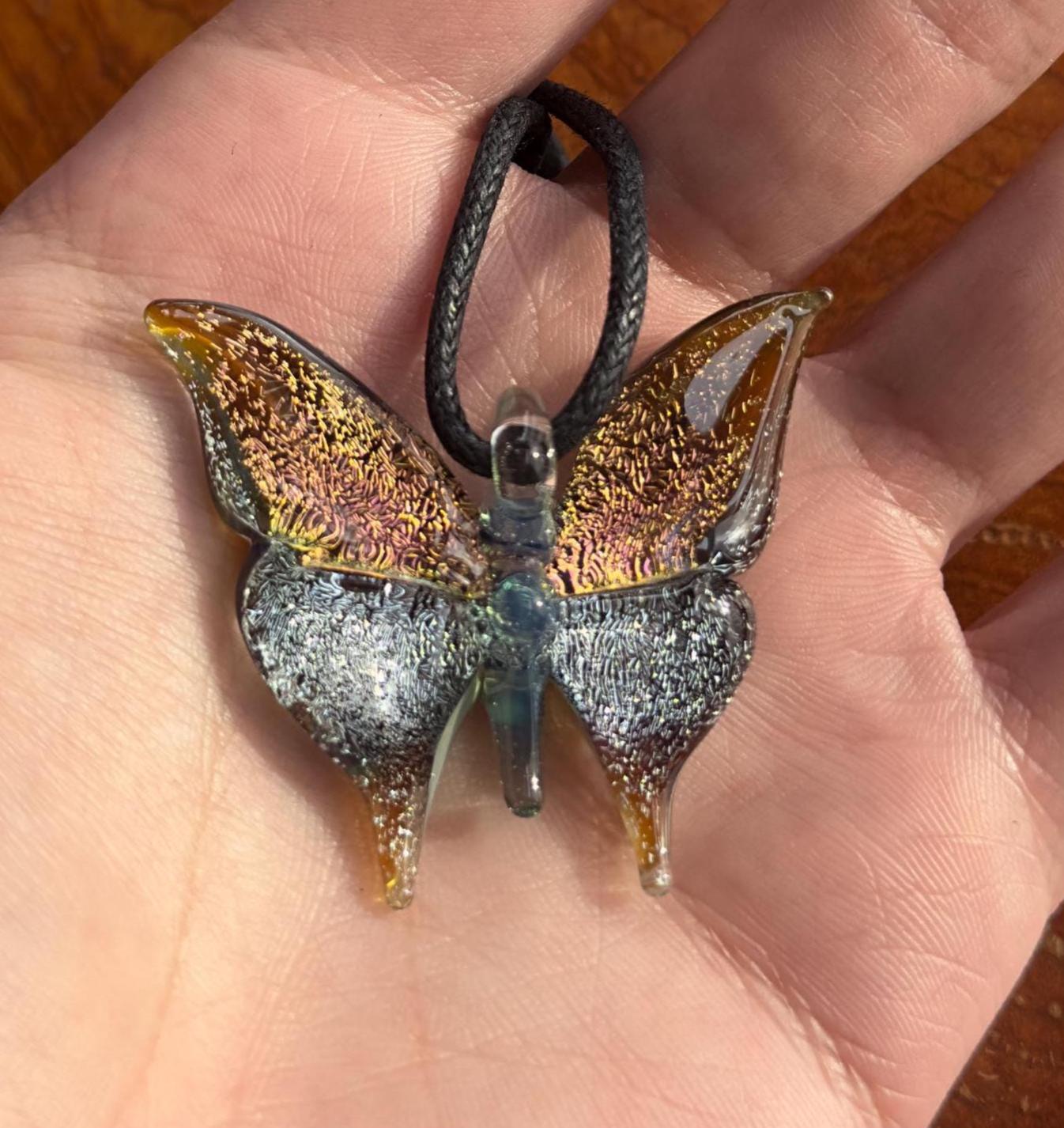 Glass Butterfly Necklace - Hand-Blown Butterfly Jewelry - Unique Birthday Gift - Anniversary Gift for Her - Artisan Torchwork Pendant