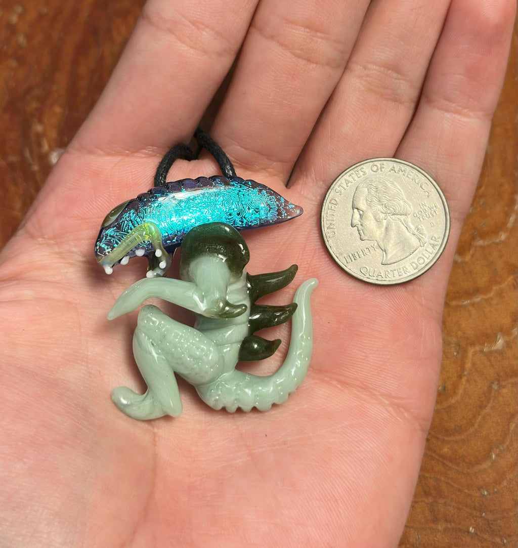 Dichroic Glass Alien Pendant Necklace - Unique Handmade Cosmic Jewelry - Sci-Fi - Outer Space - UFO Gift Idea, Color-Changing Pendant