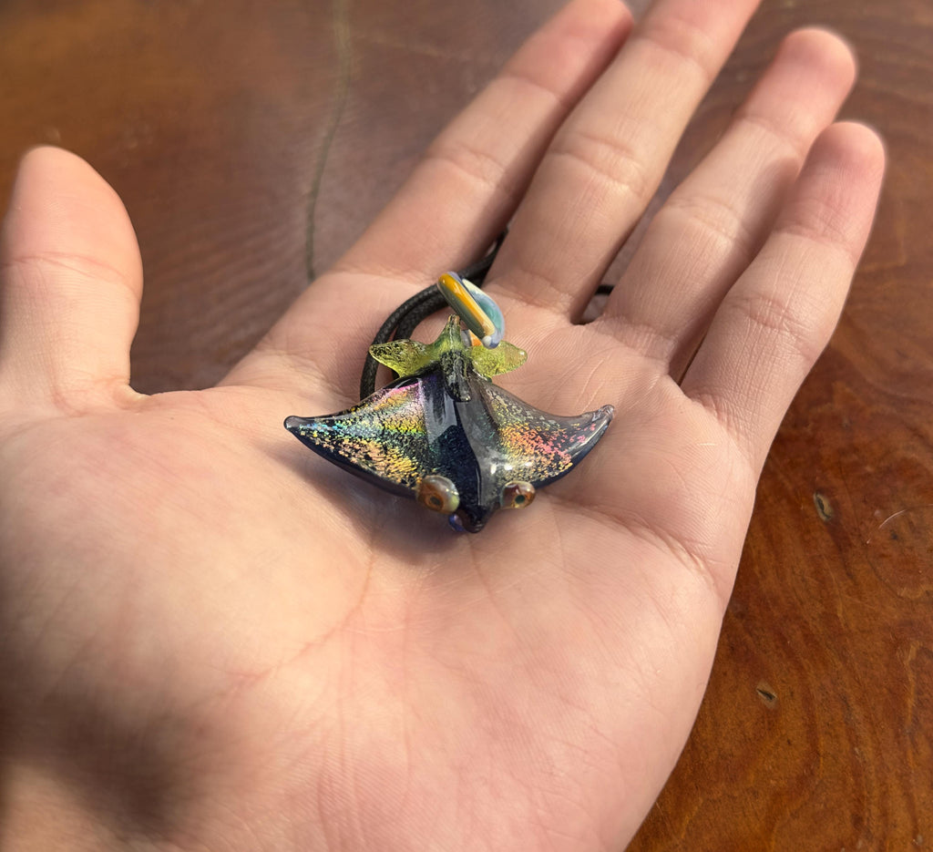 Handmade Blown Glass Stingray Necklace: Ocean Artisan Jewelry