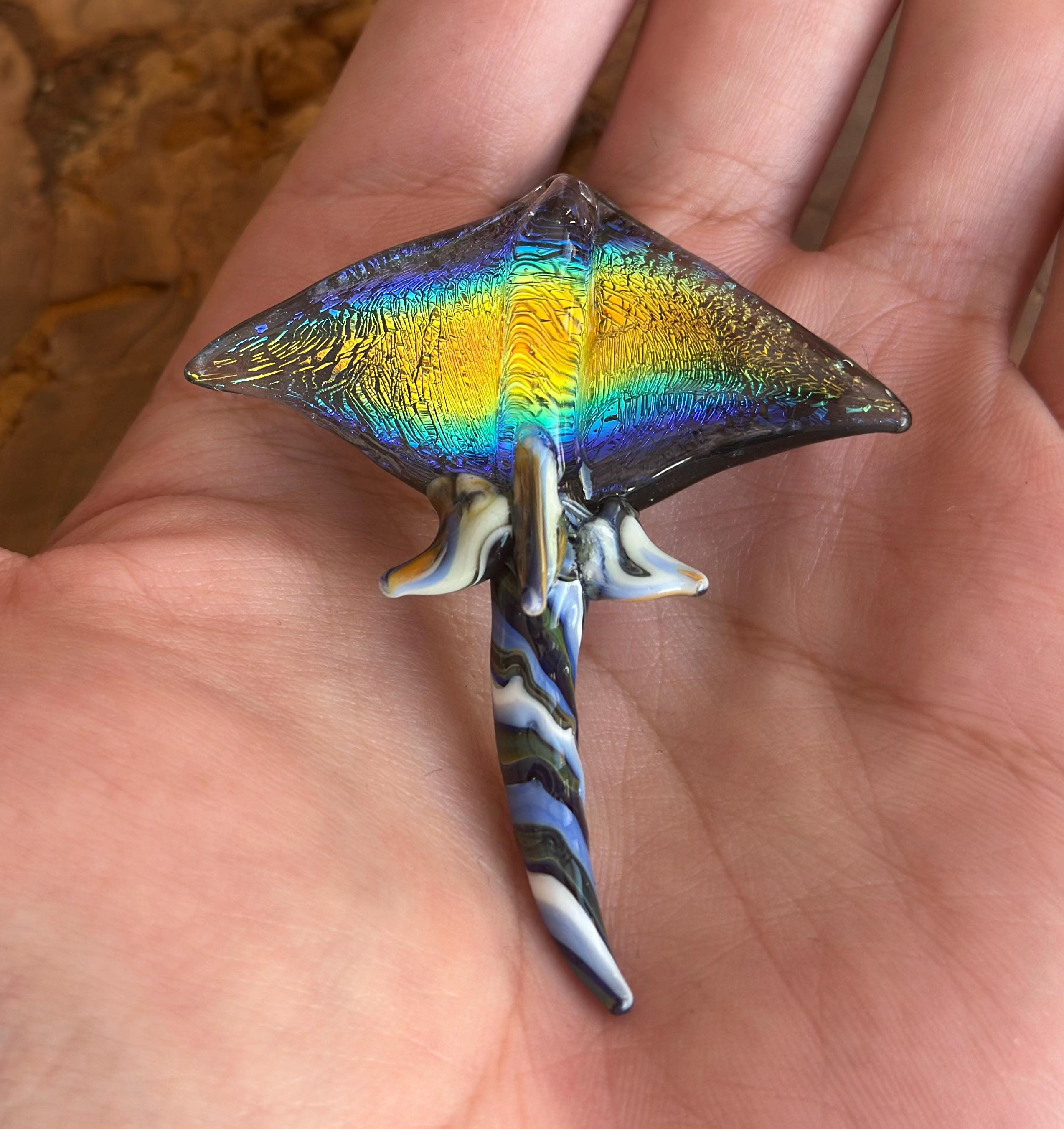 Handmade Dichroic Blown Glass Stingray Pendant Necklace