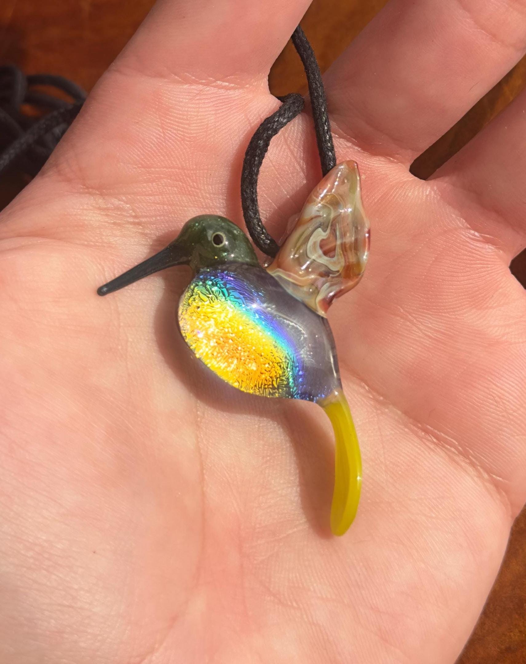 Hand-Blown Glass Hummingbird Necklace: Artisan Flamecraft Pendant