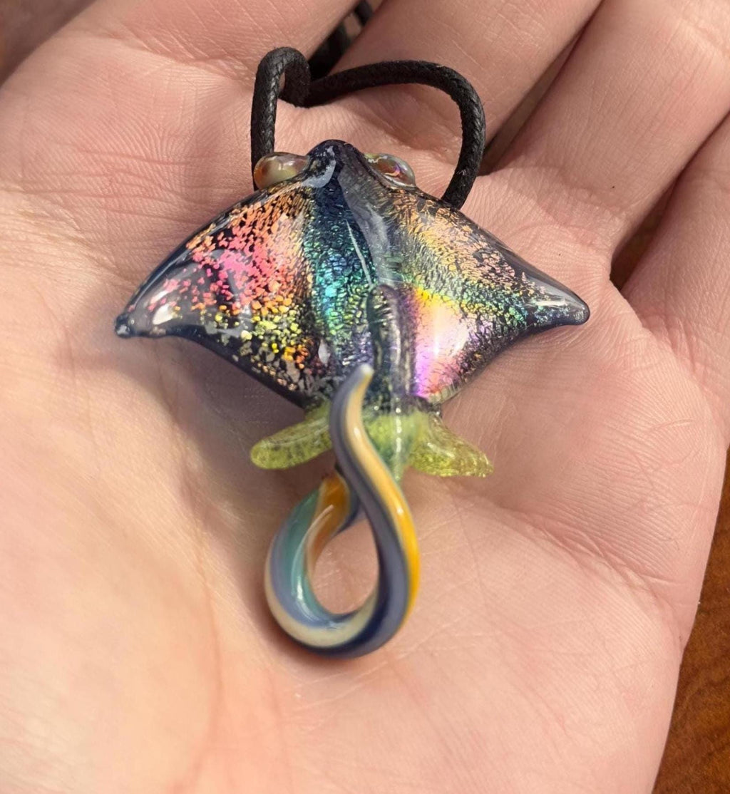 Handmade Blown Glass Stingray Necklace: Ocean Artisan Jewelry