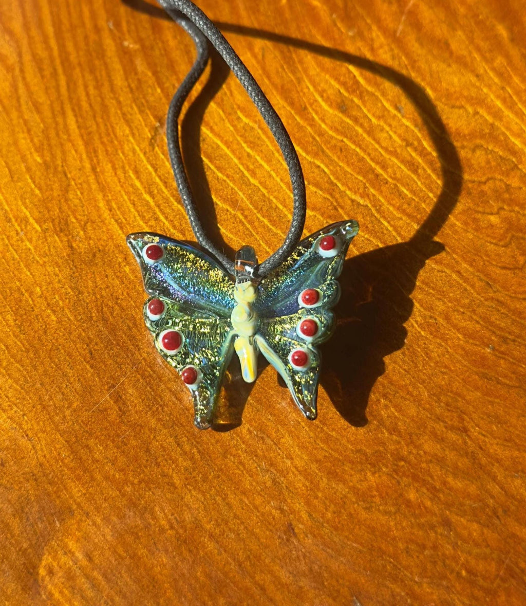 Glass Butterfly Necklace - Hand-Blown Butterfly Jewelry - Unique Birthday Gift - Anniversary Gift for Her - Artisan Torchwork Pendant