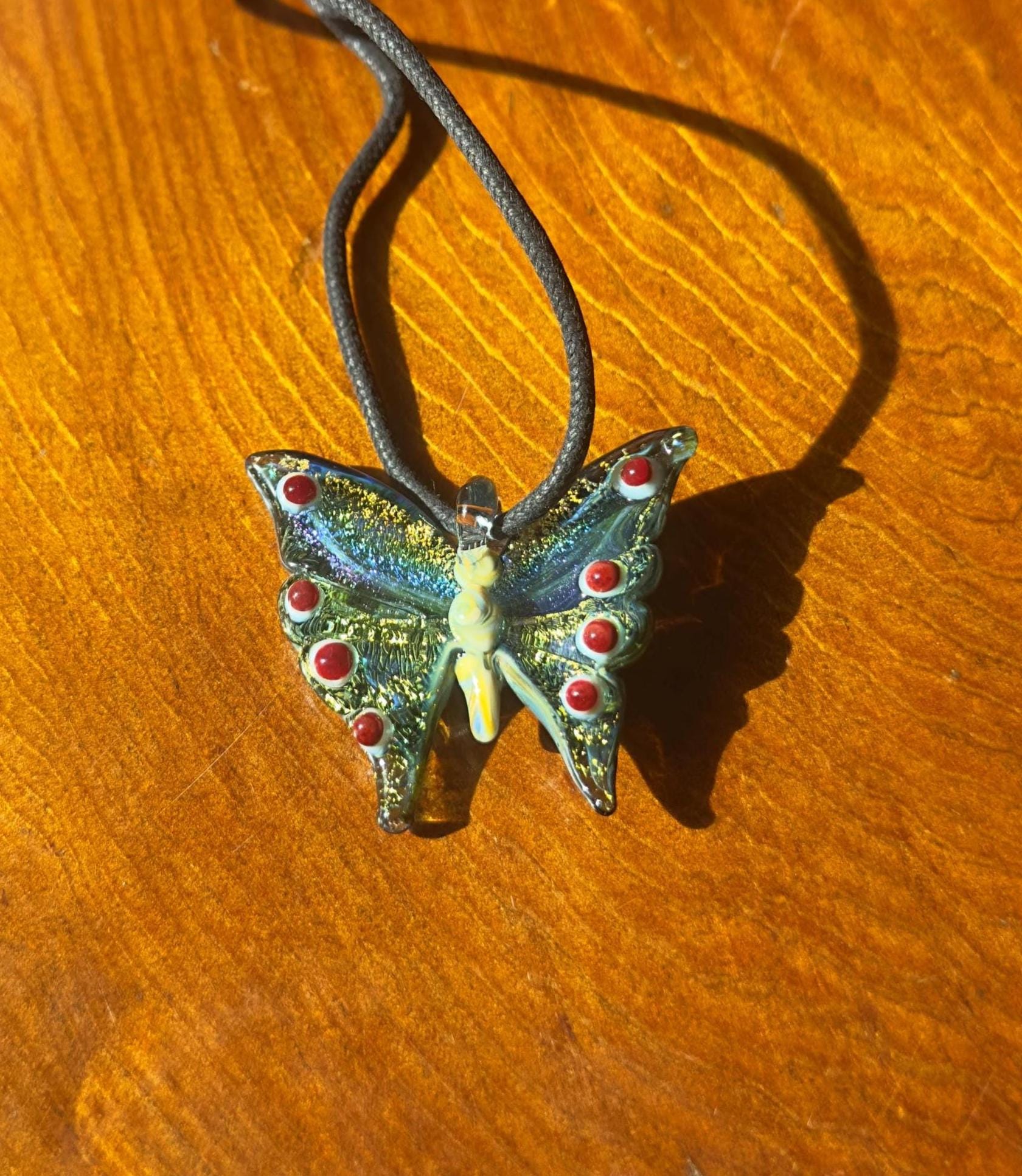 Glass Butterfly Necklace - Hand-Blown Butterfly Jewelry - Unique Birthday Gift - Anniversary Gift for Her - Artisan Torchwork Pendant