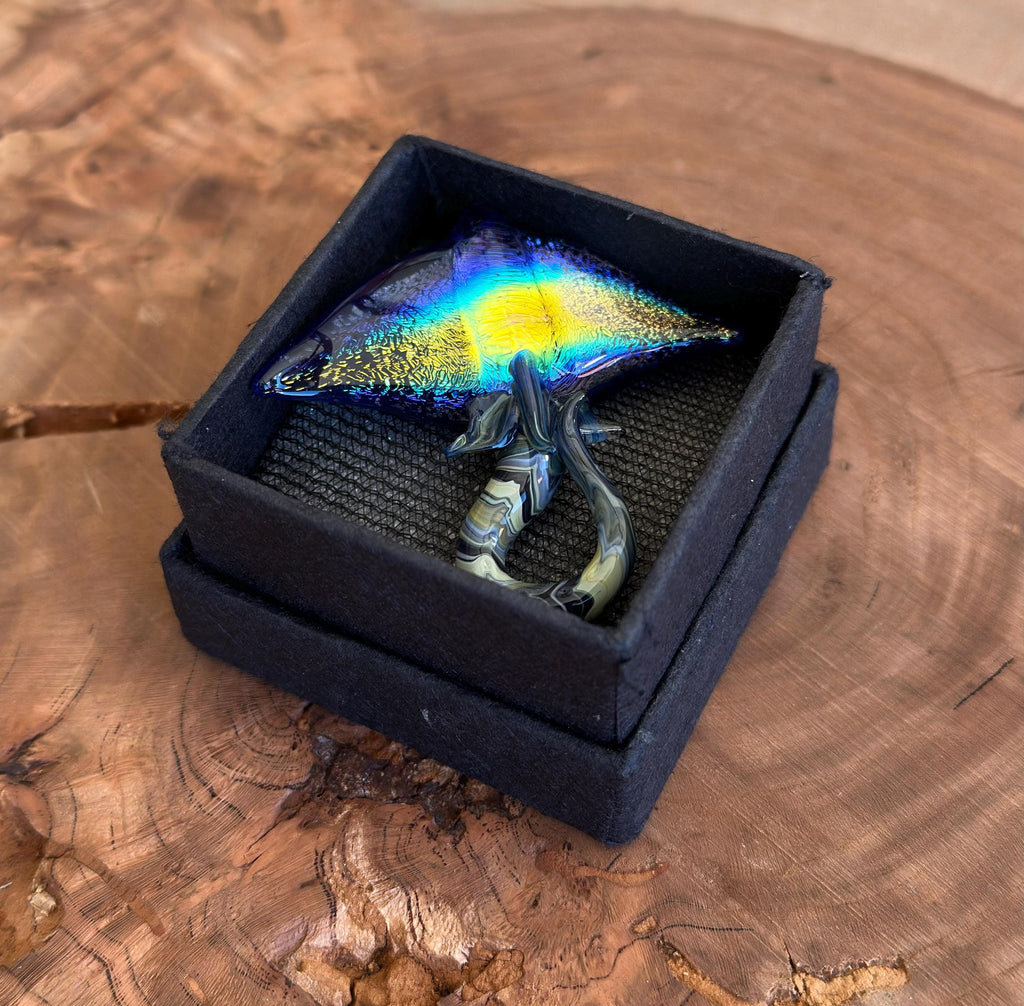 Handmade Dichroic Blown Glass Stingray Pendant Necklace