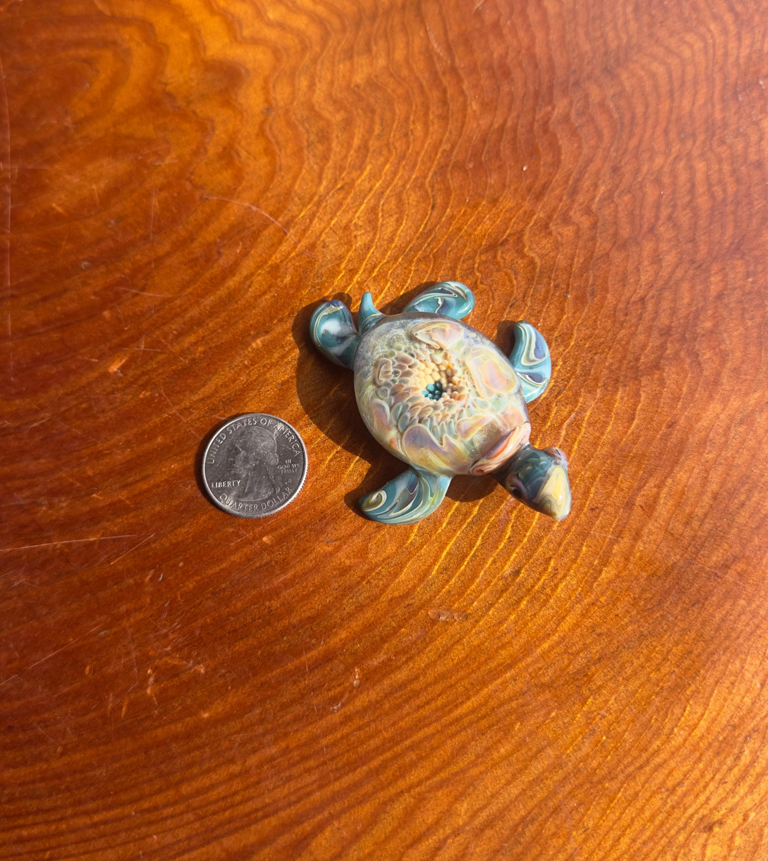 Mini Glass Turtle Sculpture - Handmade - Blown Glass - Flower Implosion