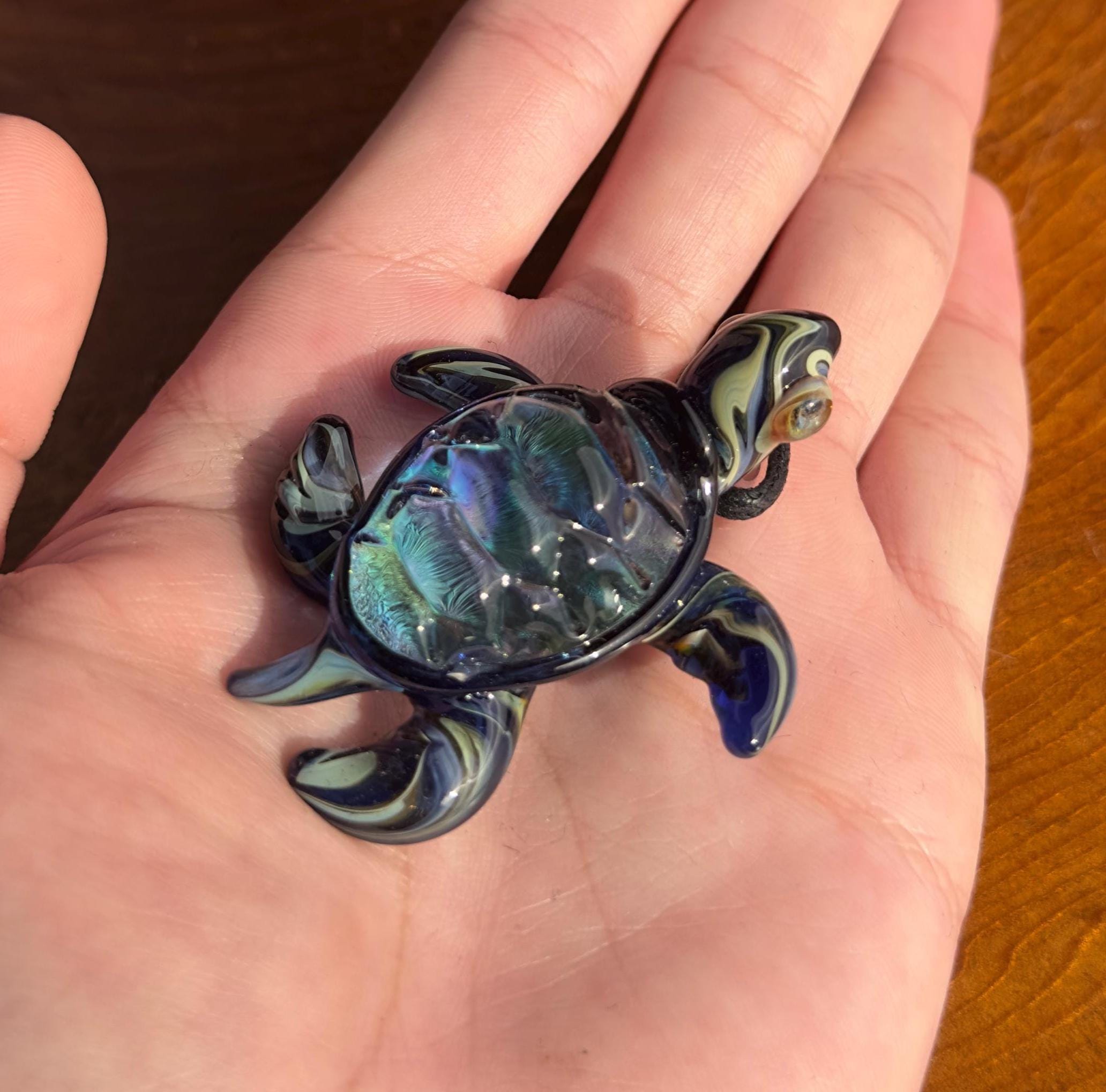 Sea Turtle Necklace - Handmade Blown Glass Pendant - Ocean-Inspired Jewelry - Unique Sea Creature Necklace - Dichroic Glass Art - Torchwork