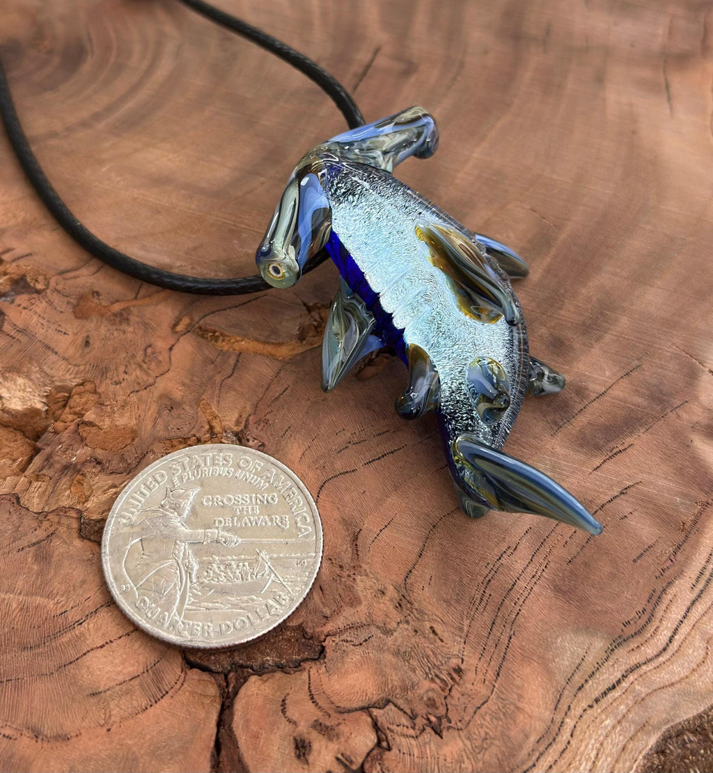 Hammerhead Shark Necklace - Blown Glass - Sea Glass Jewelry Statement Necklace - Ocean Necklace - Handmade Glass Sea Creature Necklace