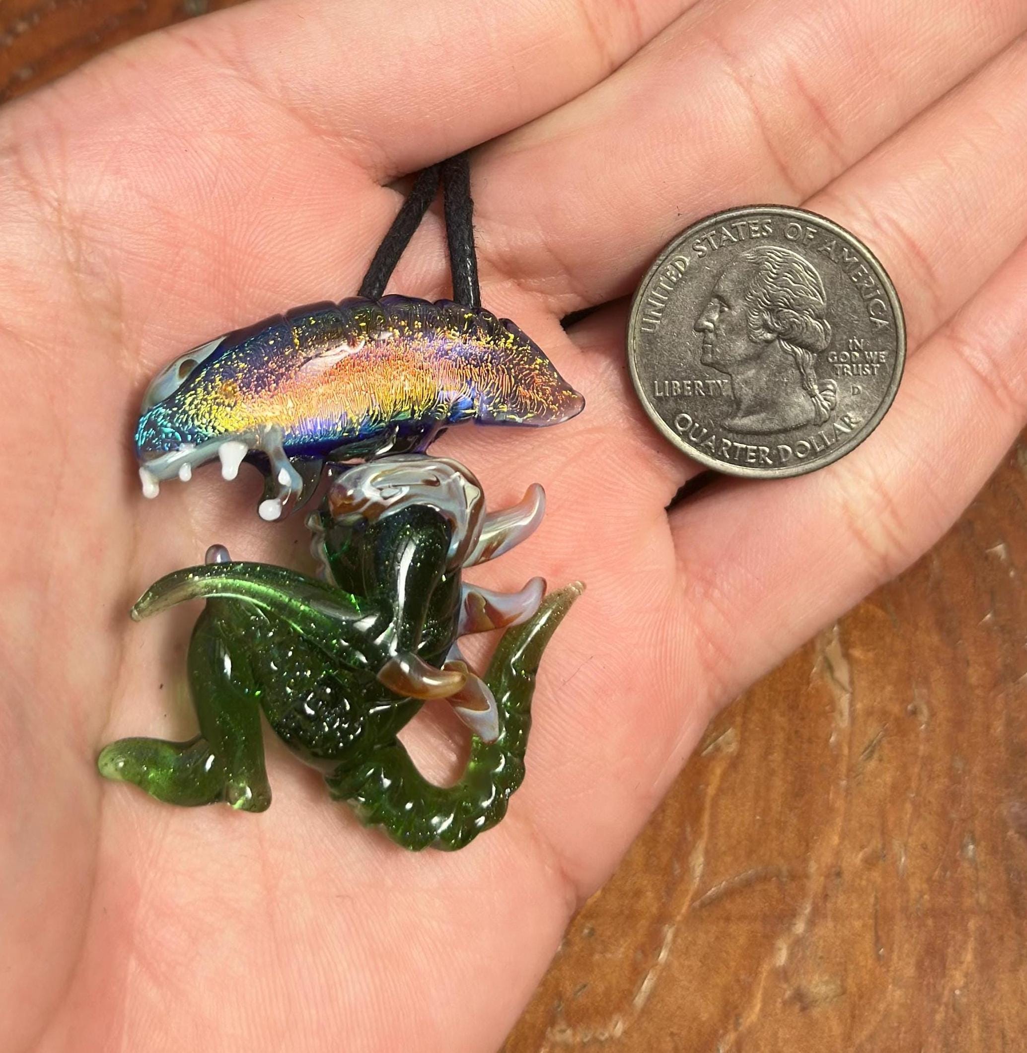Dichroic Glass Alien Pendant Necklace: Handmade Cosmic Jewelry