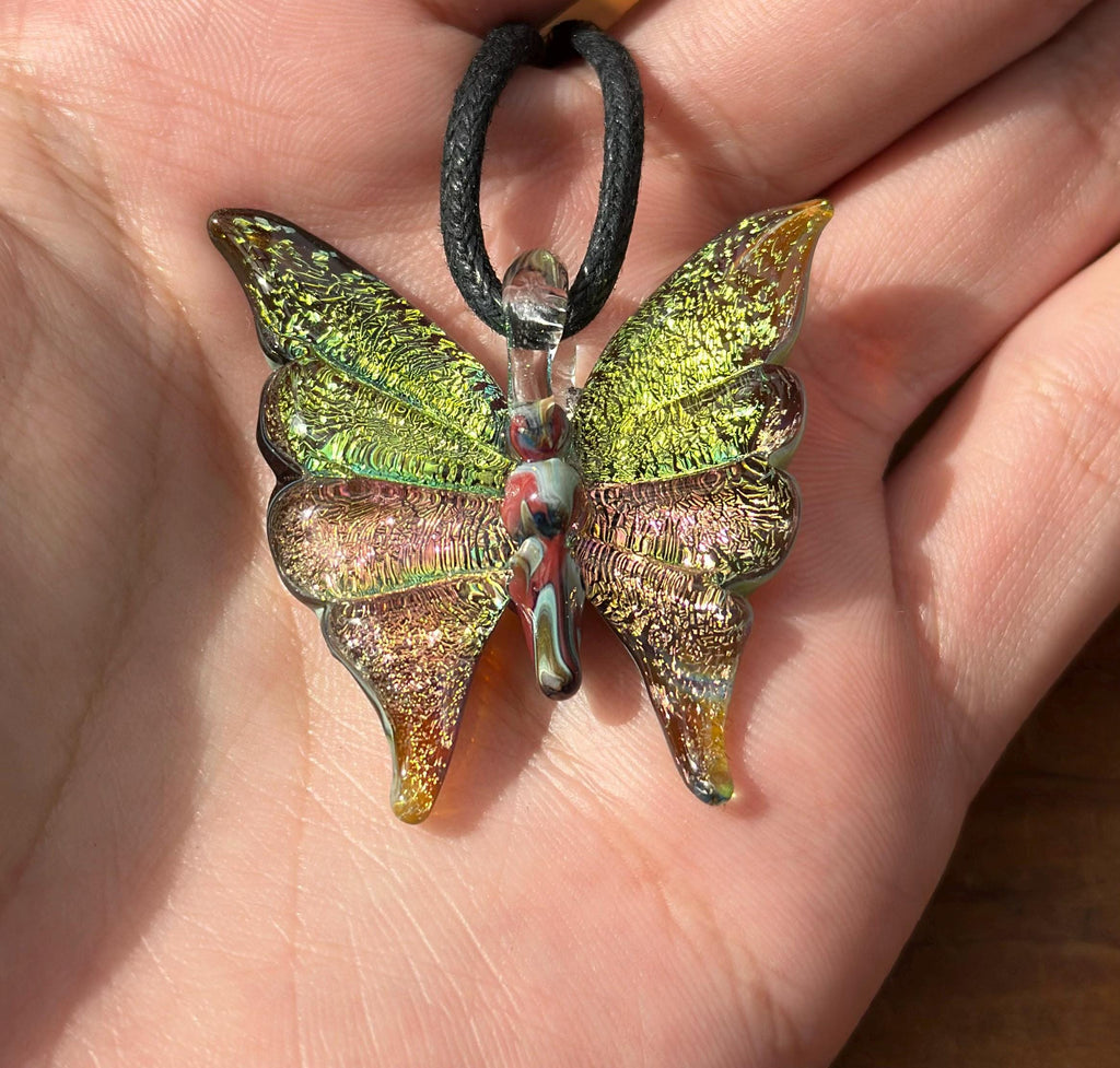 Hand-Blown Glass Butterfly Necklace: Artisan Torchwork Pendant