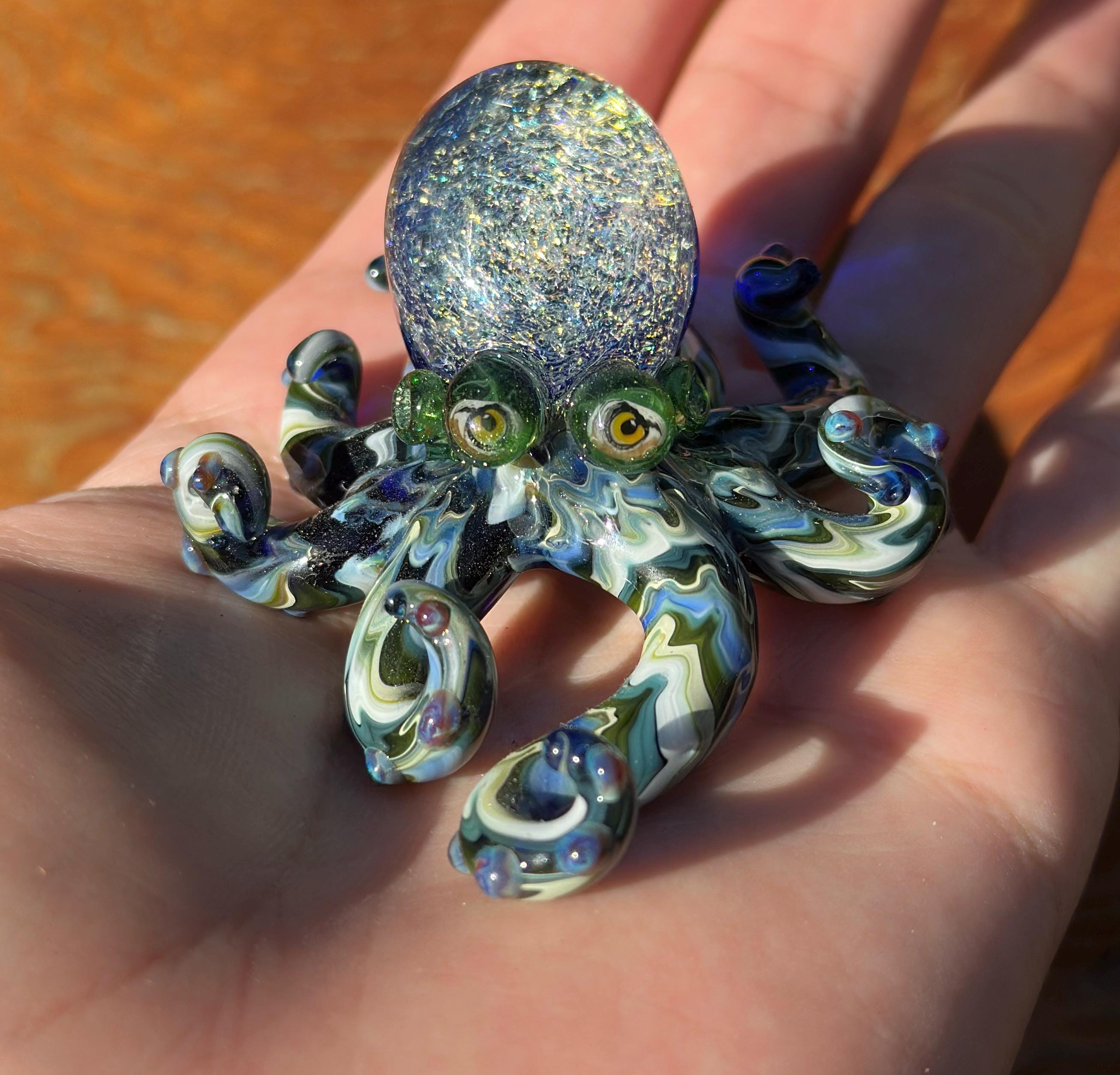 Handmade Dichroic Glass Octopus Sculpture – Galaxy Ocean Decor