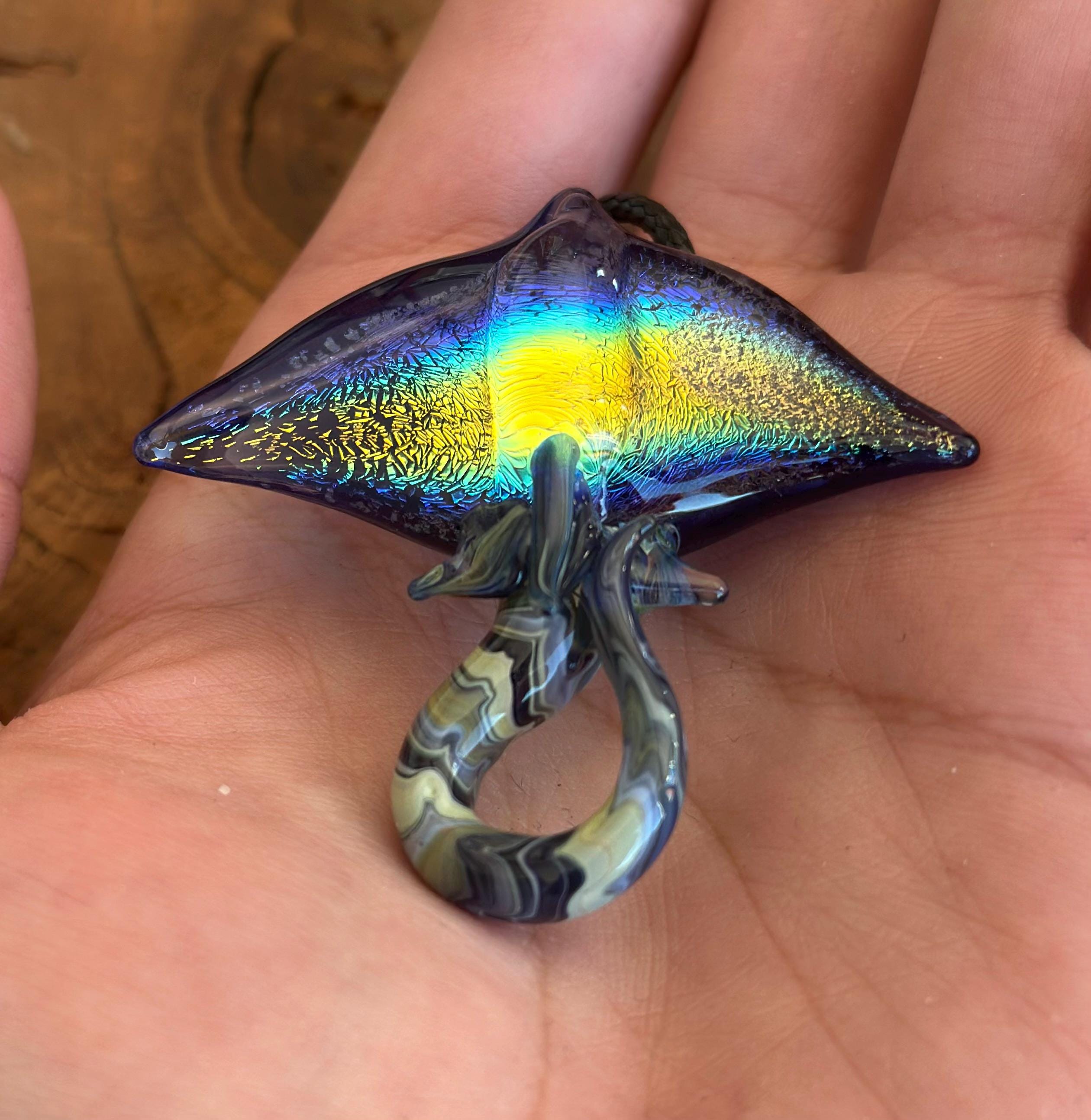 Handmade Dichroic Blown Glass Stingray Pendant Necklace