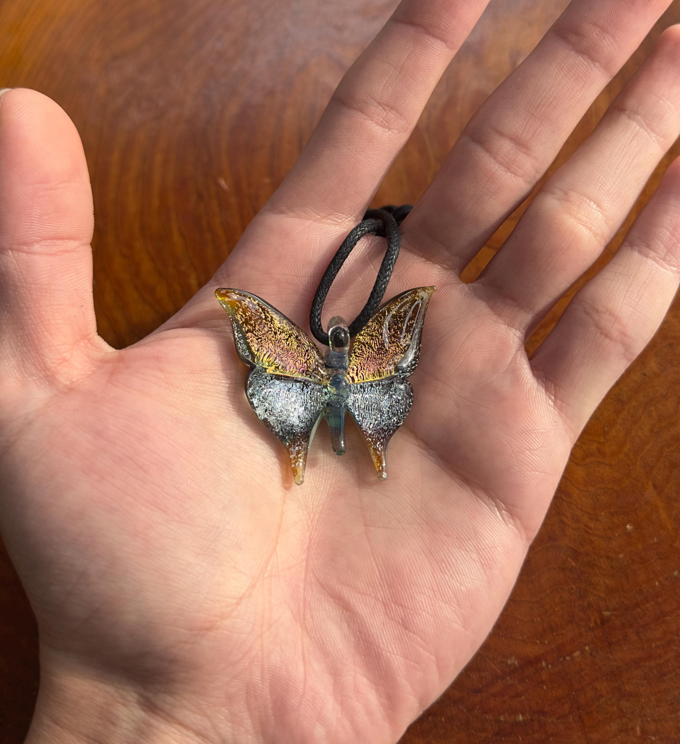 Glass Butterfly Necklace - Hand-Blown Butterfly Jewelry - Unique Birthday Gift - Anniversary Gift for Her - Artisan Torchwork Pendant